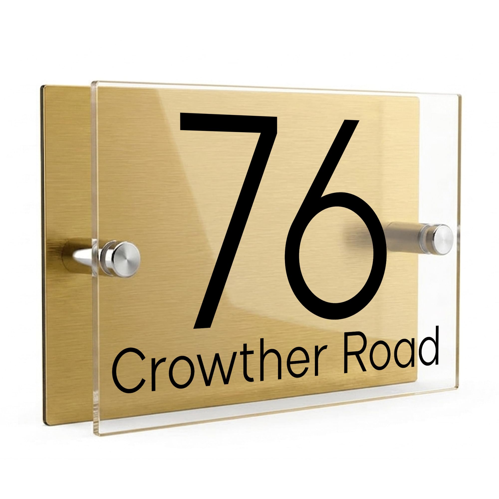 Housics House Number Sign, Brushed Gold Acrylic, 200x130mm, Door Design 12