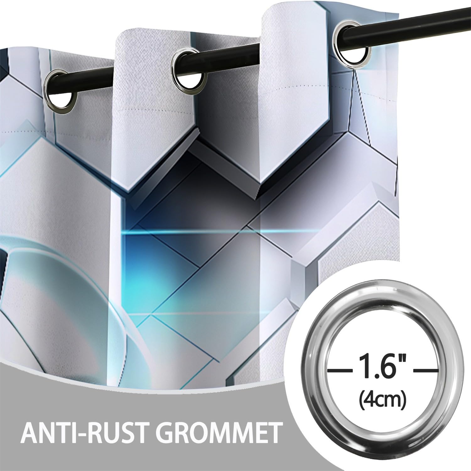 Lot de Rideaux Occultants à Oeillets Isolant Thermique Anti Froid Ballon de Foot Hexagonal animé Imprimés Blanc, Rideaux Salon Chambre pour Enfant Garcon, 110L X 215H cm (2 Panneaux)