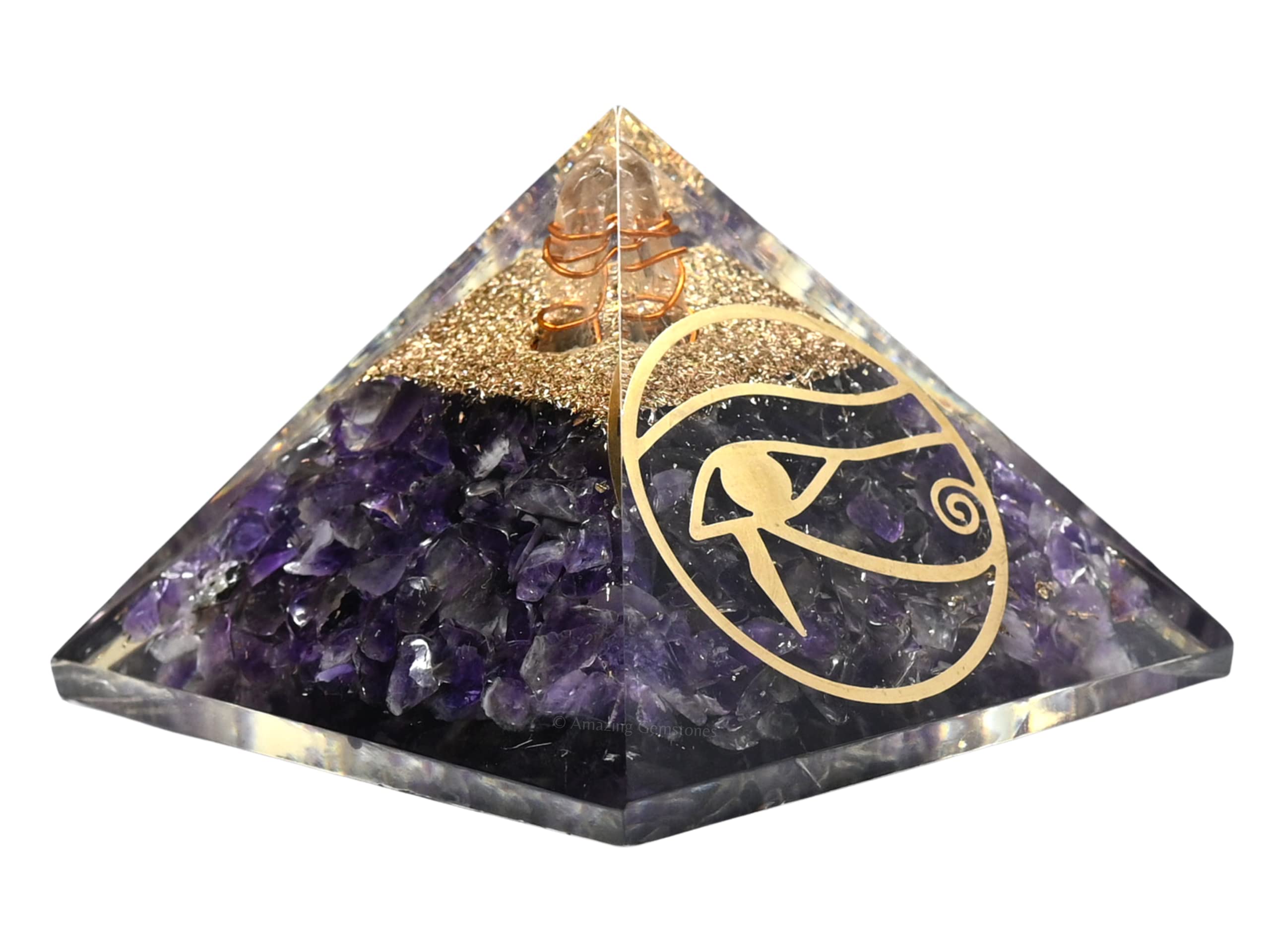 Améthyste Orgone Pyramid pour la protection contre les champs électromagnétiques et l'énergie négative - Pyramide de cristal d'améthyste naturelle (oeil d'Horus)