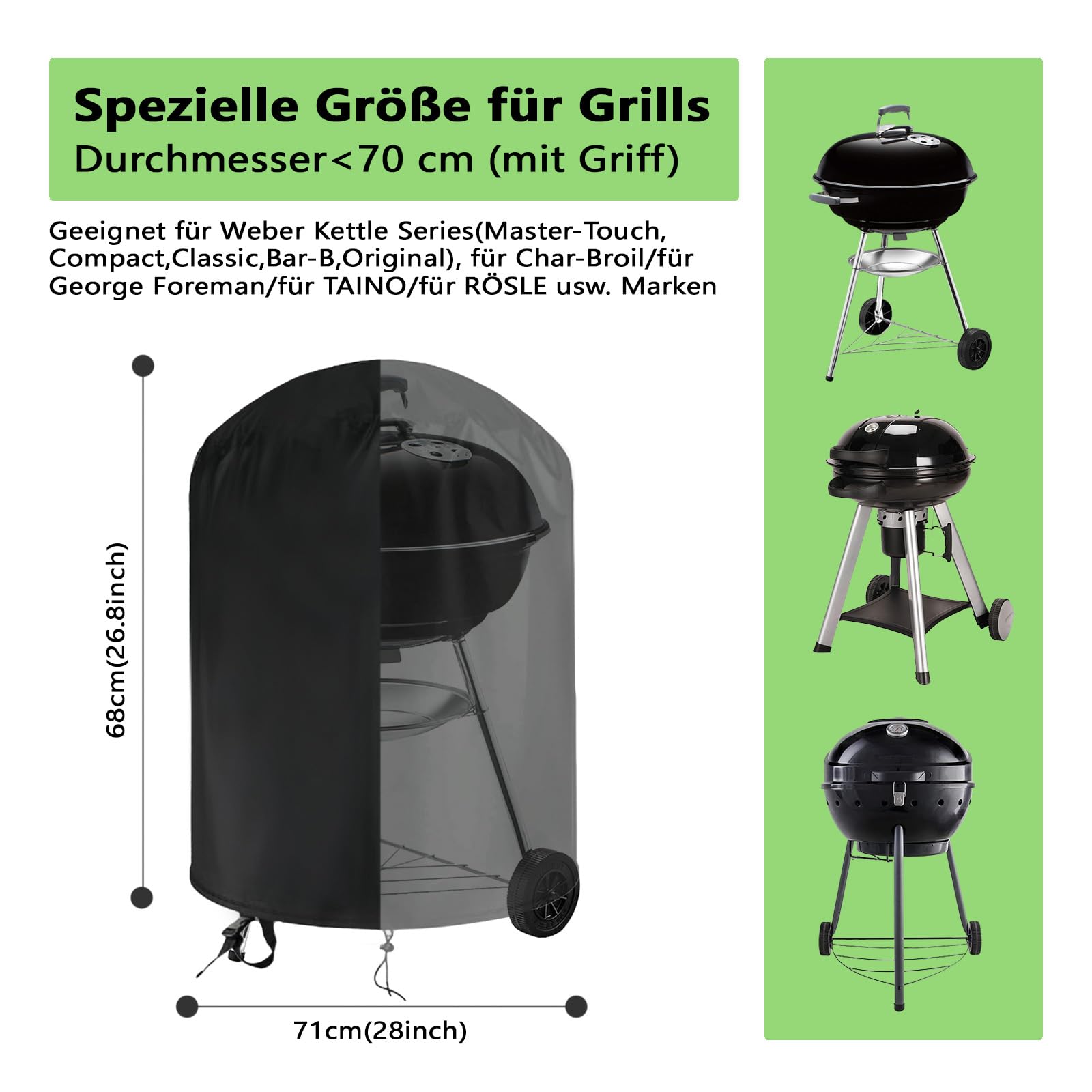 Newbob Copertura per Weber Barbecue 57cm, Telo Impermeabile da Esterno in Oxford 420D Resistente alle Intemperie, Accessori (71x68 cm