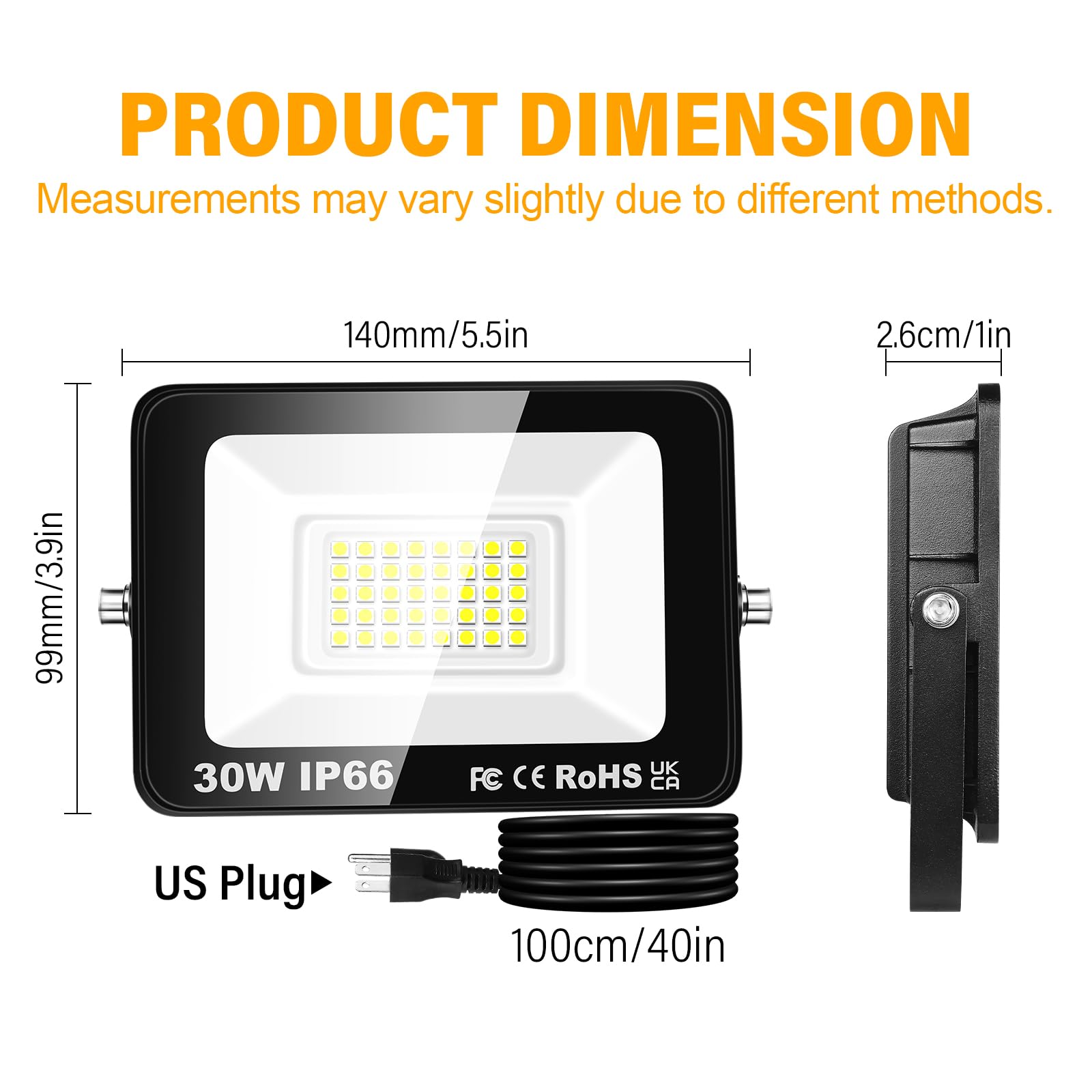 Willpower 2PCS Outdoor LED Floodlights 30W 3000LM, Flood Lights with Plug - Image 2