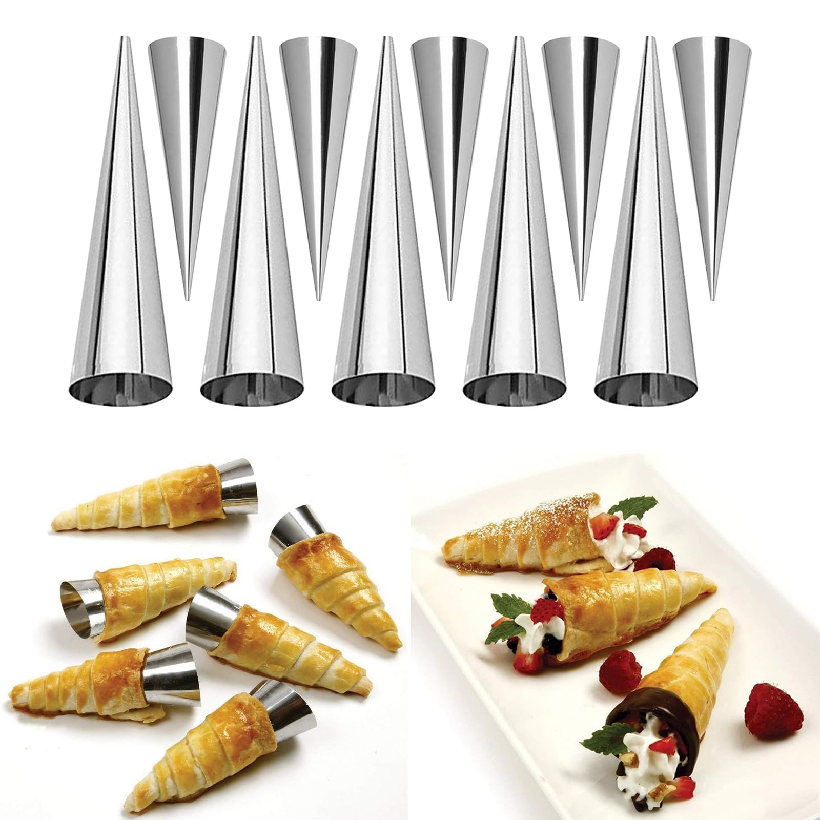 Set 15 Stampi Per Cannoli E Croissant - Acciaio Inox, Con Spazzola E Sac &agrave; Poche