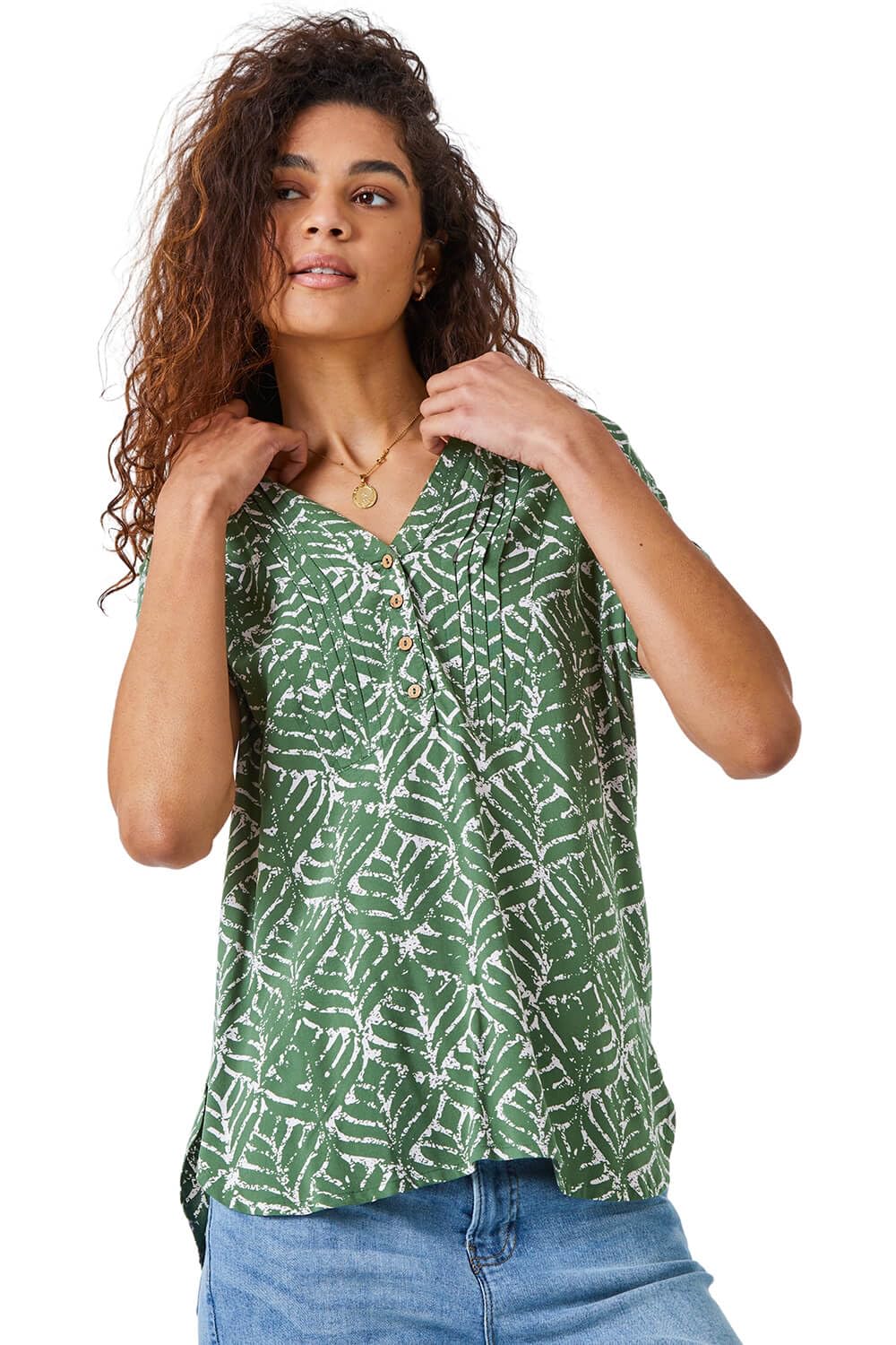Roman Originals Women's Khaki Short Sleeve Shirt For Uk - Tunic Top Summer Blouse Casual Smat T-Shirt Spring Work Cocktail Party Going Out Special Occassion Holiday V-Neck - Size 10