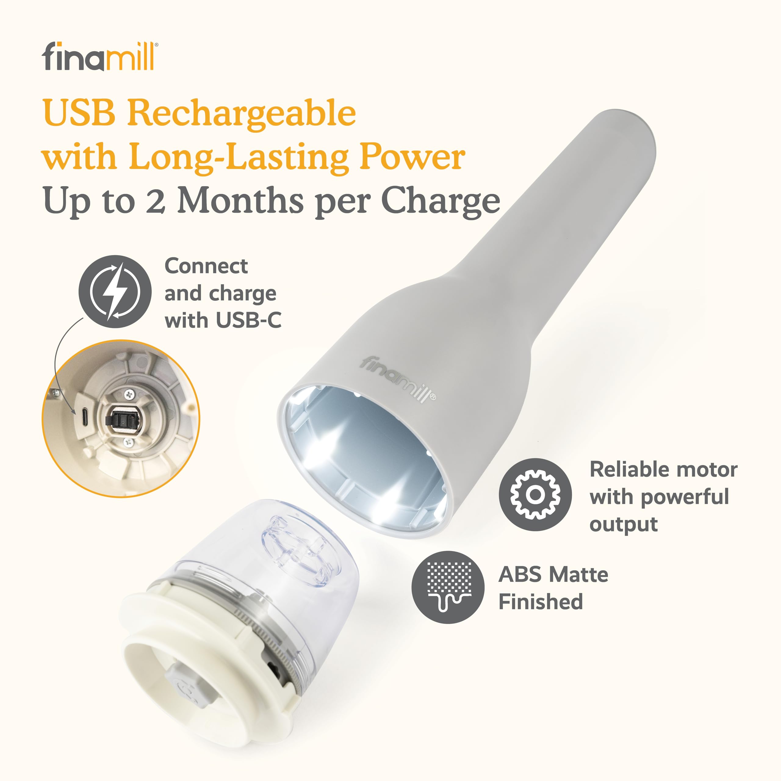 FinaMill GP813437-111STO USB Gewürzmühlen-Set, Kunststoff, Steingrau