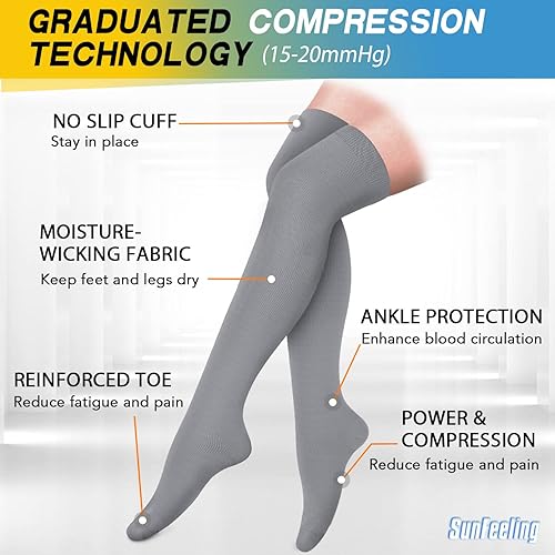 Vista 13 de SunFeeling Calcetines de compresión para mujeres y hombres (3 pares) – El mejor apoyo para correr, enfermeras, recuperación, viajes