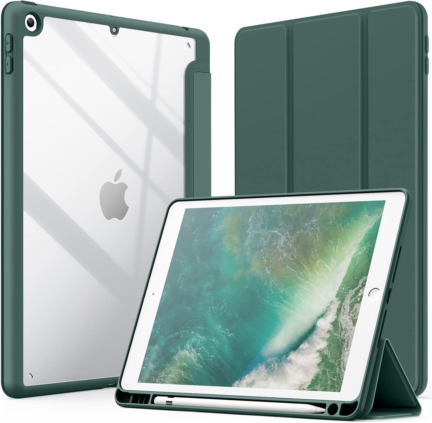 Printme Case for iPad 9.7-Inch (6th/5th Generation, 2018/2017) with Pencil Holder, Clear Transparent Back Shell Slim Stand Shockproof Tablet Cover, Auto Wake/Sleep (Green) (B0CHJVW3RY) Amazon Price History, Amazon Price Tracker