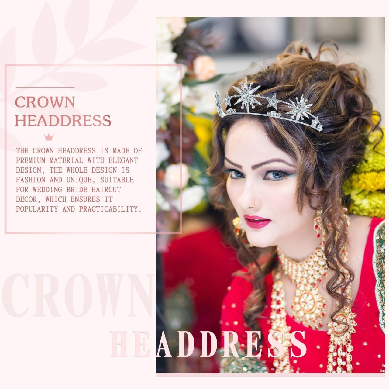 Minkissy Rhinestone Star Crown Star Bridal Wedding Crown Vintage Rhinestone Tiara Wedding Crystal Bridal Headband for Women Girls Silver - Image 7