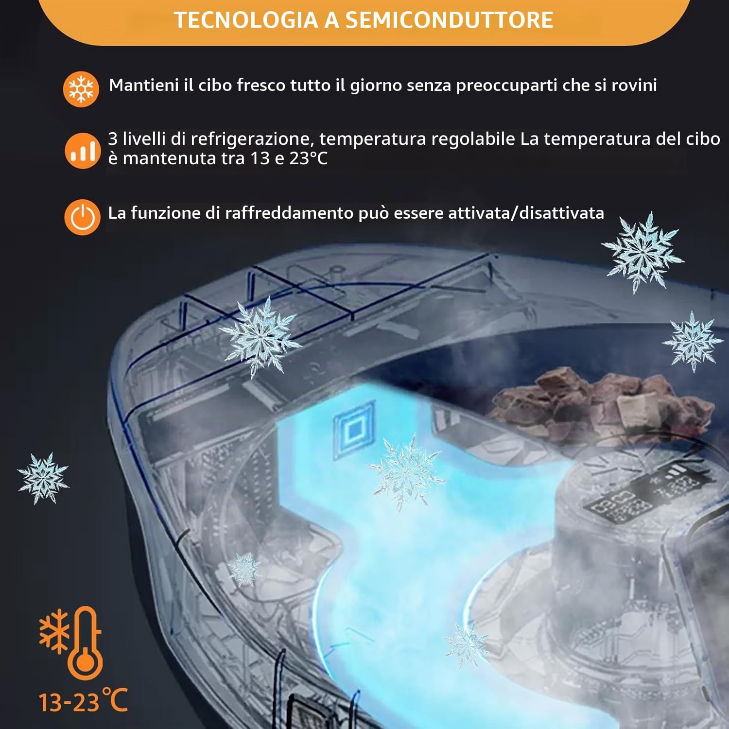 Alimentatore automatico per gatti con raffreddamento, refrigerazione a semiconduttore, con timer, 5 scomparti per alimenti per animali domestici da 330 g ciascuno, piatti di alta qualità, lavabile