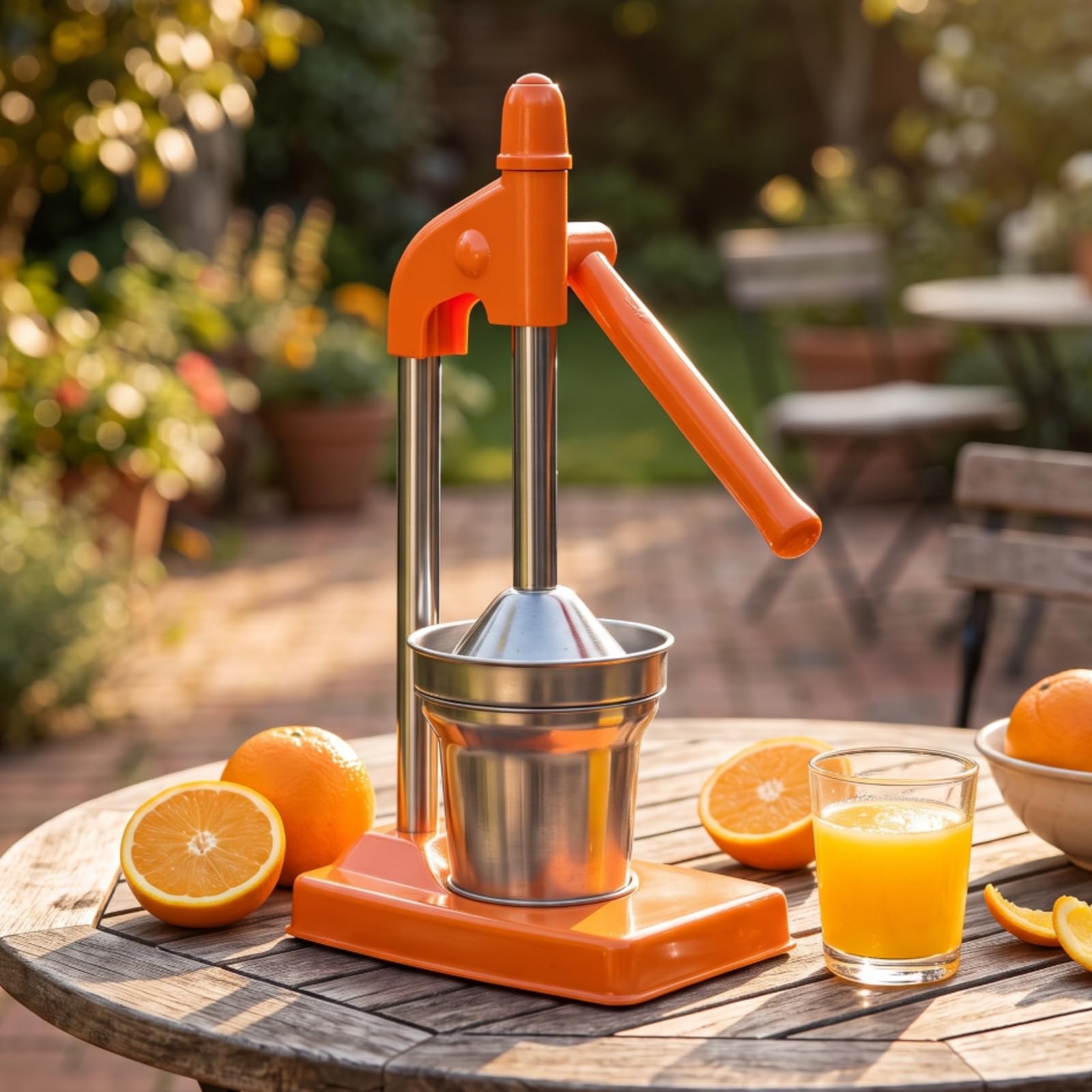 Exprimidor Manual de Jugo Extractor de Frutas de Cítricos Palanca Robusta y Copa de Jugo Cilíndrica de Acero Inoxidable 304 Fácil, Naranja