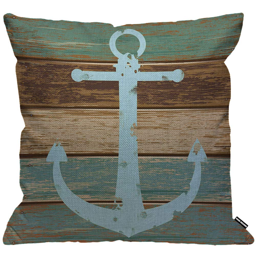 HGOD DESIGNS Cushion Cover Nautical Anchor With Vintage Wood Throw Pillow Cover Home Decorative for Men/Women living room Bedroom Sofa Chair 18X18 Inch Pillowcase