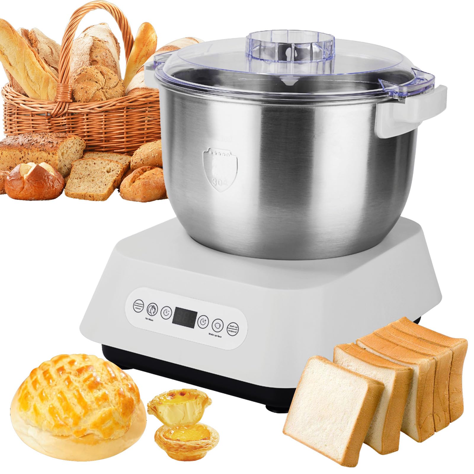 7L Edelstahl Teigmehl Mixer, Elektrischer Teigbereiter mit Fermentfunktion, Vollautomatische Teigknetmaschine, Große Kapazität Automatische Knetmaschine mit auswechselbarer Klinge
