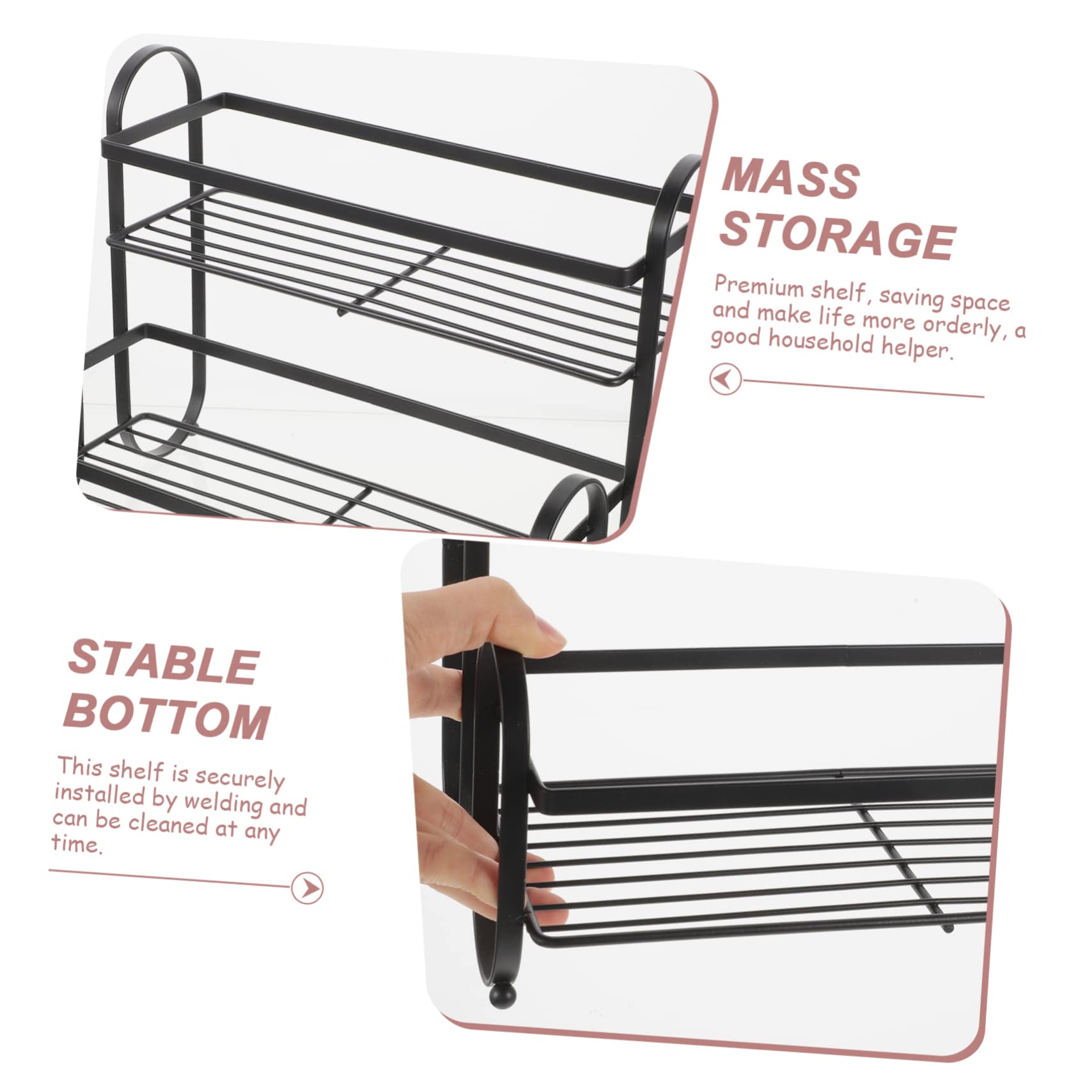 Organizer da Cucina in Ferro Nero a Doppio Strato, Scaffale per Spezie Salvaspazio, Porta Spezie Robusto Saldatura Sicura, per Ripiano Cucina
