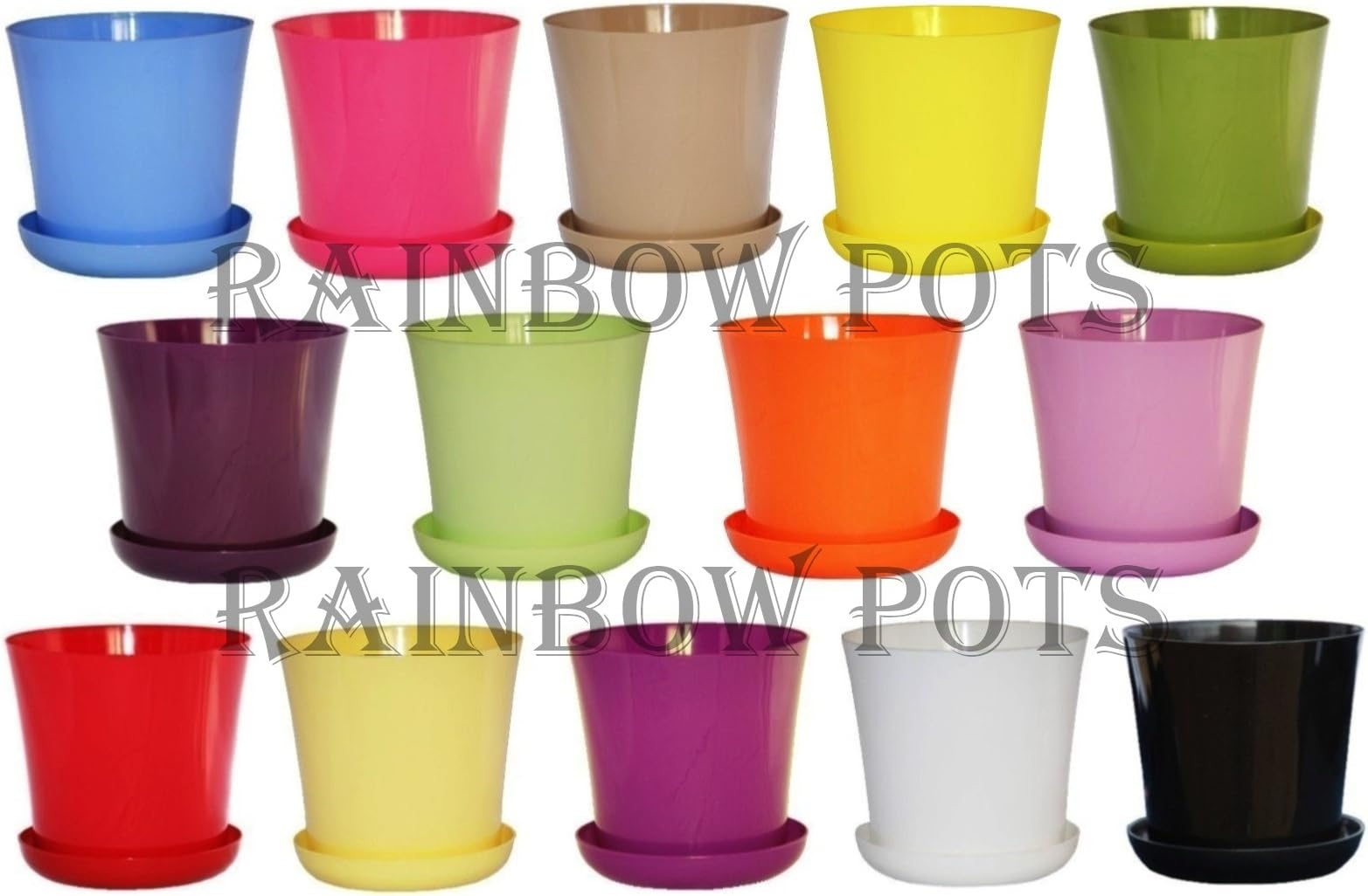 Decor Flower Pots Gloss Plastic Plant Pots Wedding Planter with Saucer, 14 colours and 4 sizes to choose from (Red, 13 cm - 5.1 inch)