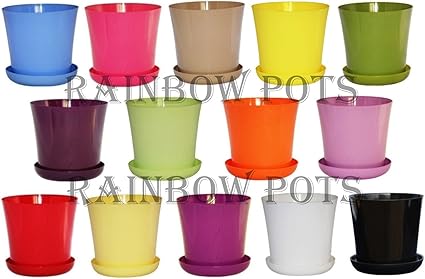 Decor Flower Pots Gloss Plastic Plant Pots Wedding Planter With Saucer 14 Colours And 4 Sizes To Choose From Red 13 Cm 5 1 Inch Amazon Co Uk Kitchen Home