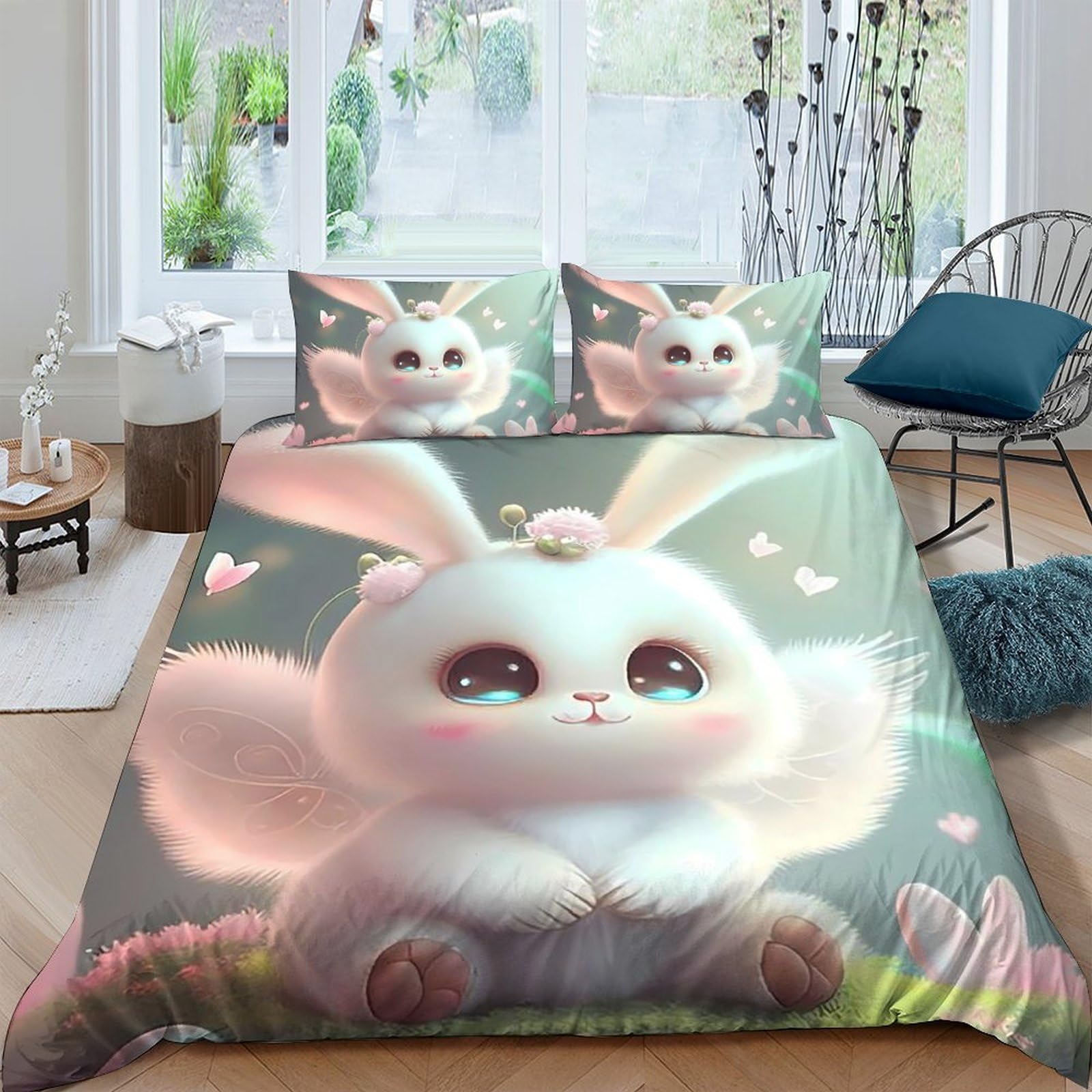 Ctjqhvkz Style-10 3D Printed Cute Bunny Fitted Sheet Microfiber Soft Pastel Fantasy Bed Cover For Bedroom Guest Room Decor Single（135X200cm）