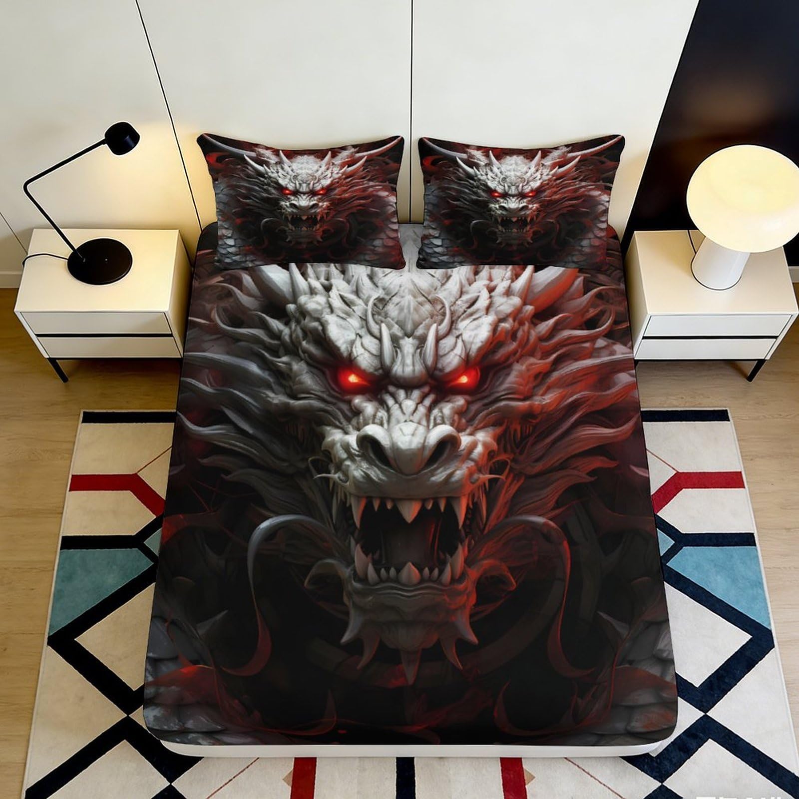 Pnayamiorkfel Style-4 3D Printed Fierce Dragon Fitted Sheet Microfiber Bedroom Decor Red Eyes Bed Cover Anti-Slip Machine Washable For Home Dorm 90X200x25cm