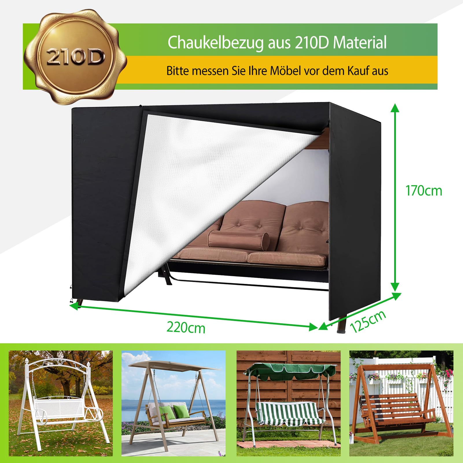 Hollywoodschaukel Abdeckung Strandkorb Schutzhülle (220*125*170cm) | Winterfest Gartenmöbelschutz UV Schutz Universal Triangular Schutzhülle Wasserfest Abdeckung