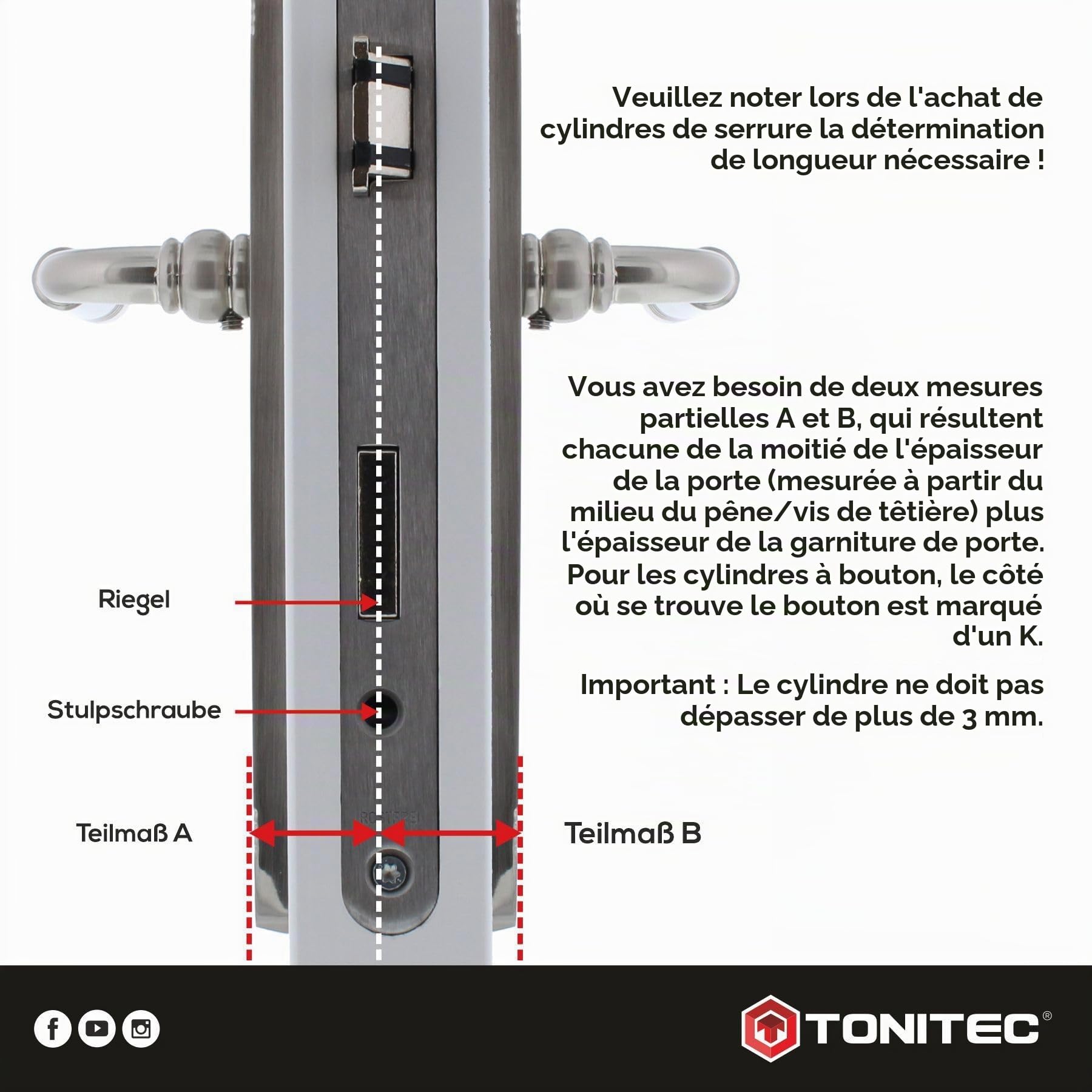 ToniTec Abus TEC440 Cylindre de serrure à cylindre à fermeture différente 30/30 kg avec 6 clés et carte de code