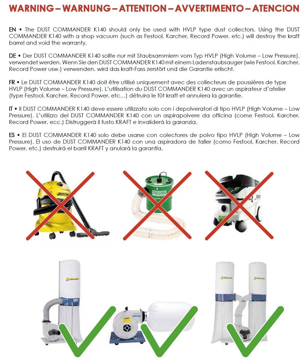 DUST COMMANDER K140 - Kit separador ciclón XL 140l Barril Kraft