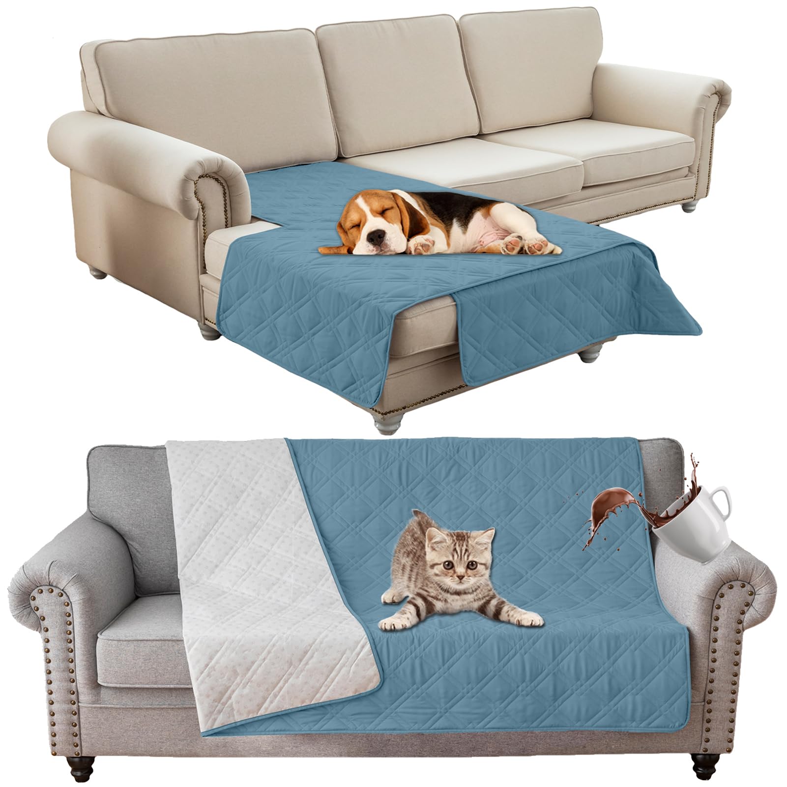 SHUOJIA Waterproof Blanket Dog Bed Cover Non Slip Large Sofa Cover Incontinence Mattress Protectors for Car Pets Dog Cat (40x50in,Light Blue)