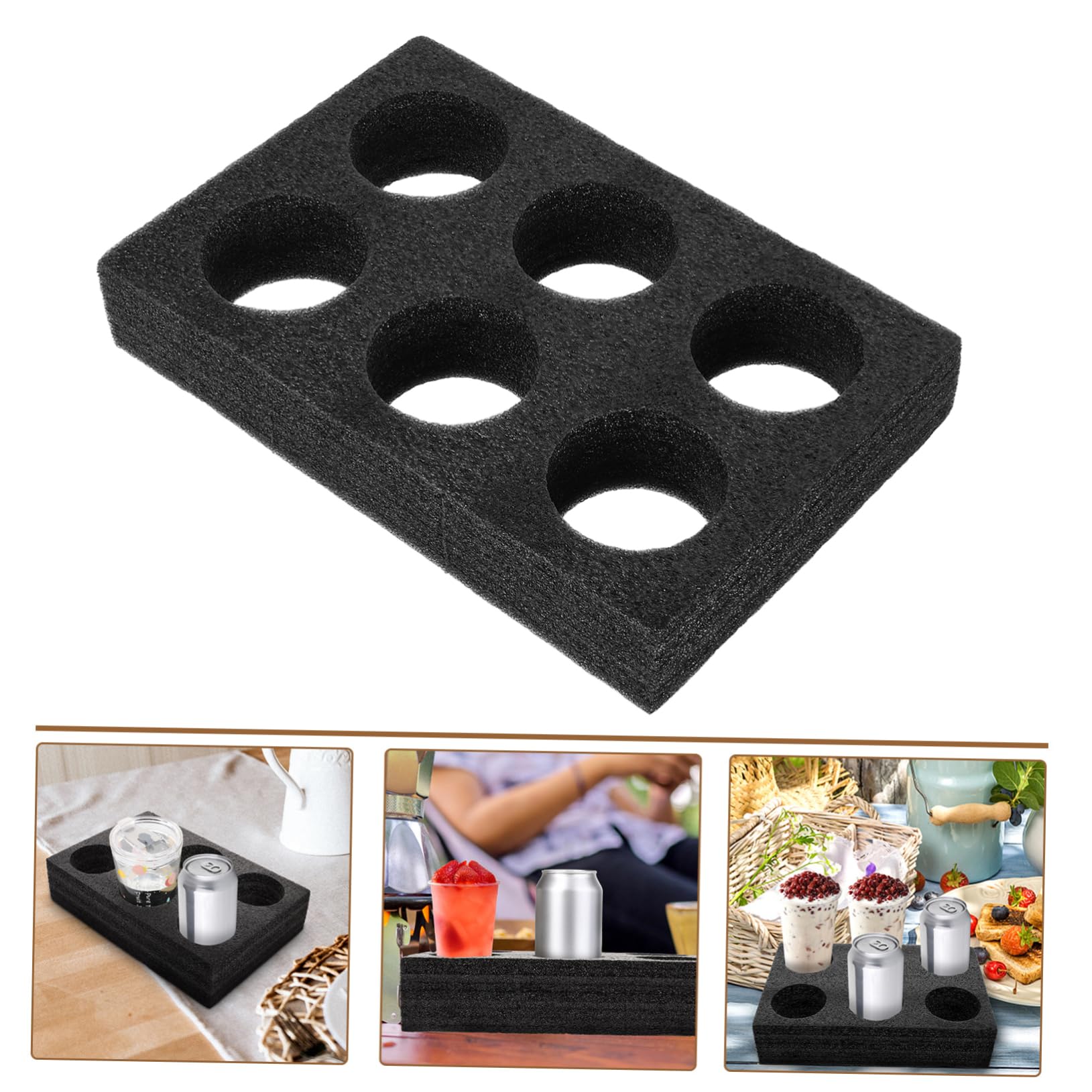 Support Porte-tasse en Éponge Perle Noir 2pcs pour 6 Gobelets Anti-chute et Absorbeur de Chocs pour Cafés et Salons de Thé