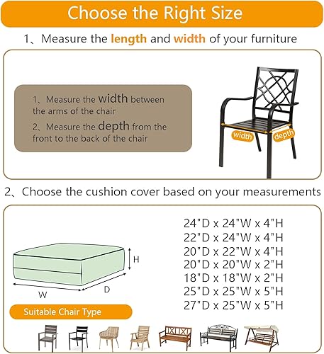 Miniatura 2 de Oslimea Funda de cojín de asiento para exteriores de 22 x 20 pulgadas, impermeable, para muebles de patio, funda de cojín de repuesto para asiento