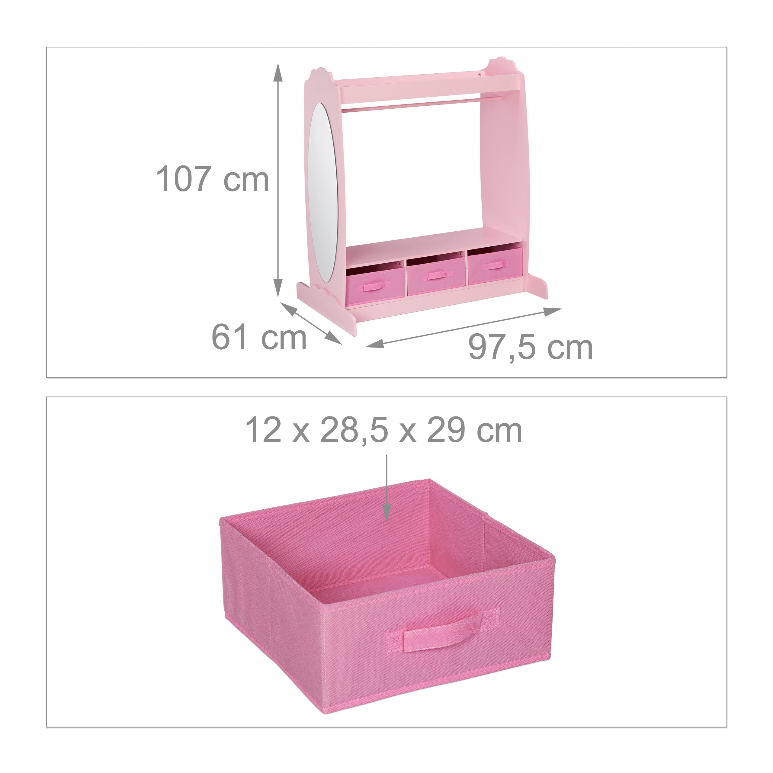Relaxdays Garde-Robe pour Enfant, 5 Compartiments, Armoire Chambre d'enfant, Tringle et Miroir, HLP 107x97,5x61 cm, Rose