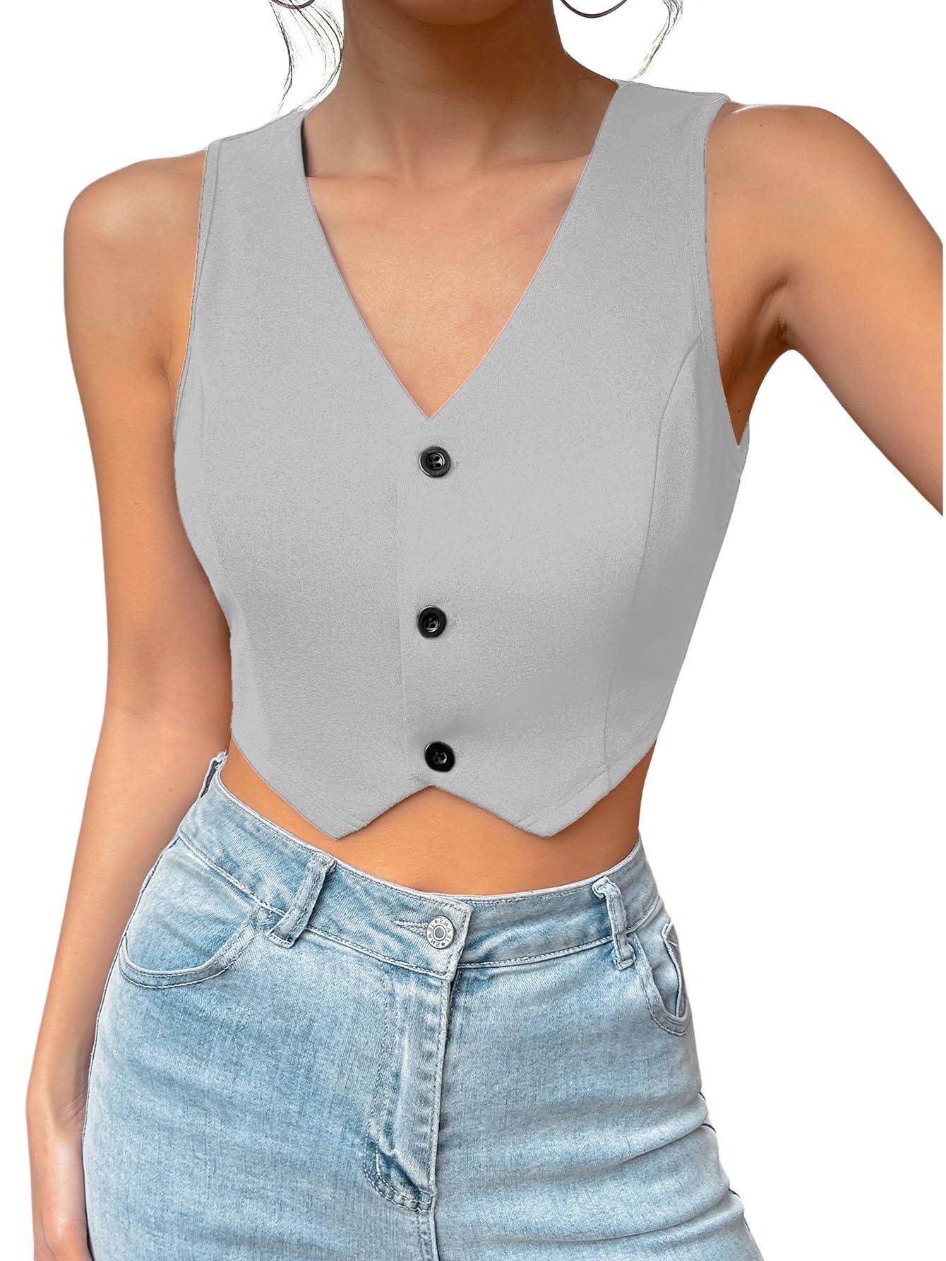 aahwan Brown Solid Short Cut SuitVest with Front Buttons Lapel Collar Sleeveless Waistcoat Crop Top for Women's & Girl's-picture-21