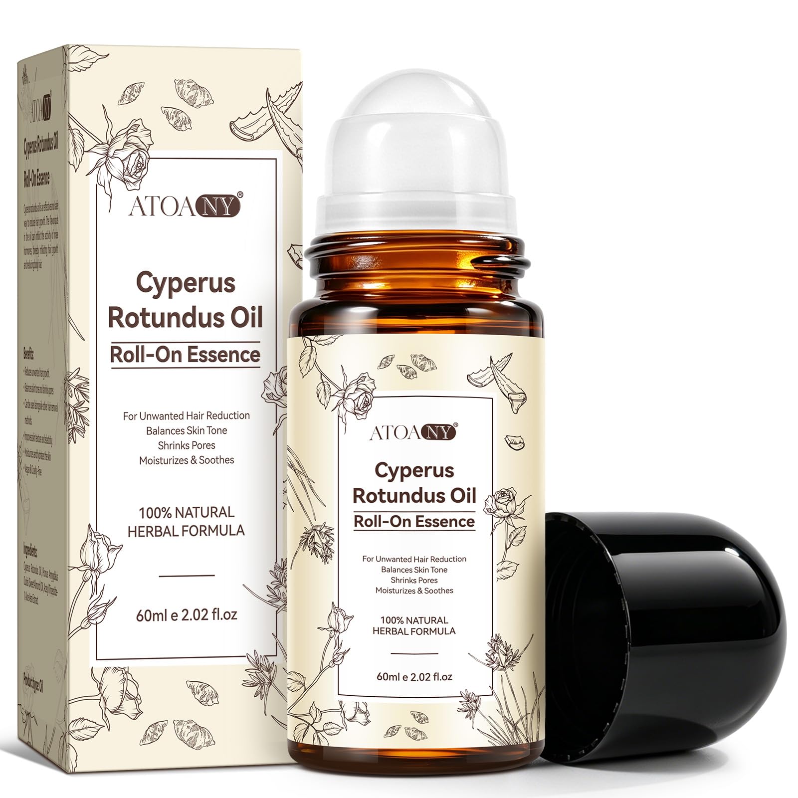 Cyperus Rotundus Oil Roll-On Essence 2.02 Fl Oz, Cyperus Rotundus Oil for Hair Removal, Natural Inhibits Hair Growth, Reduces Body Unwanted Hair Growth, Moisturizes & Soothes Skin, Shrink Pores 2.02 Fl Oz (Pack of 1)