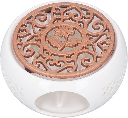 Calentador de tetera de cerámica duradero con almohadilla de metal, agujeros de enfriamiento con fondo cóncavo, calentador de luz de té multifunción