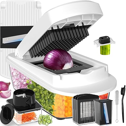 12 Blade All-in-1 Vegetable Chopper Mandoline Slicer with Container, Spiralizer