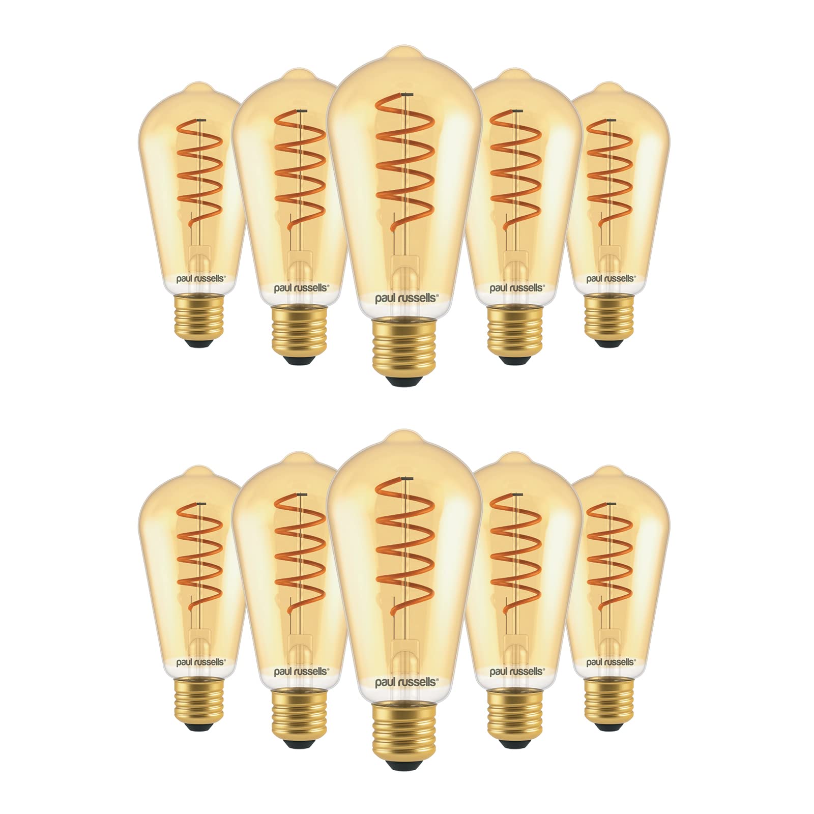 paul russells ST64 LED Filament Edison Screw E27 Vintage Lights - Pack of 10 – 25W Equivalent 4W 250LM Lumens 1800K ES Decorative Replacement Cage Bulbs Non-Dimmable - Extra Warm White Retro