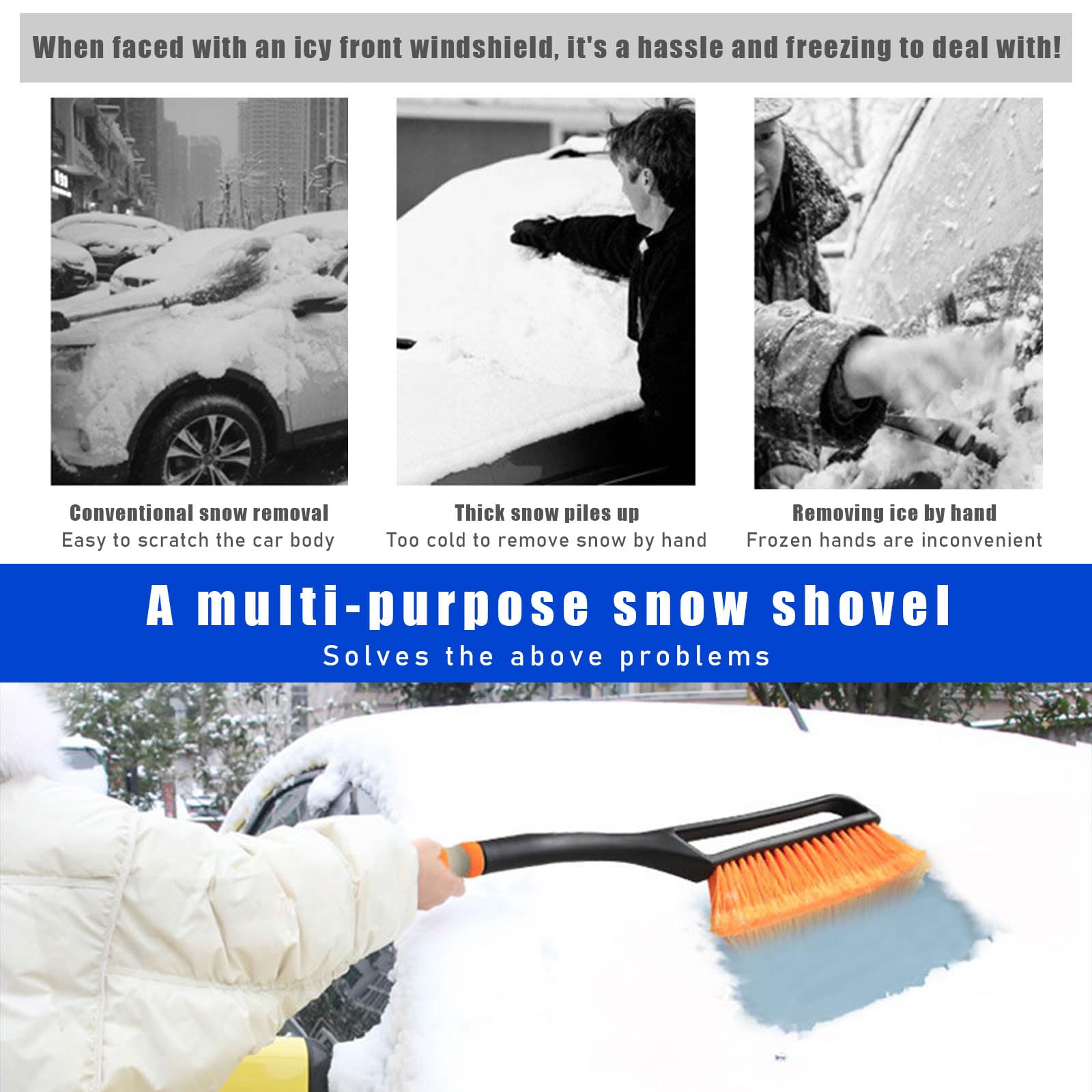 Adjustable Extendable Car Window Ice Scraper And Snow Brush With Detachable Head For Winter - View #11