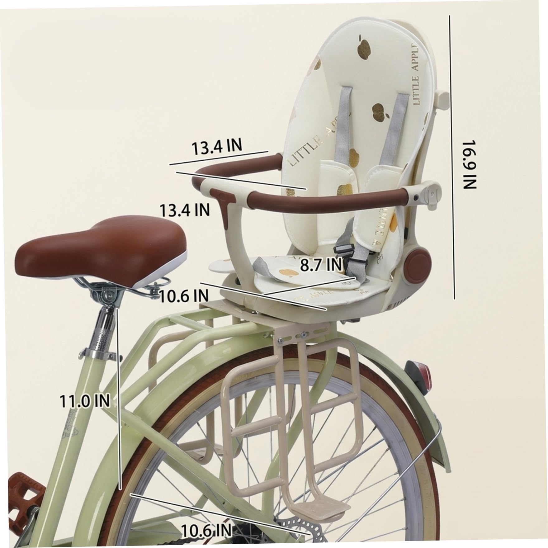 Seggiolino per Bici per Bambini, Seggiolino per Bici Posteriore Sicuro e Confortevole con reclinazione Regolabile, Design Pieghevole per riporlo Facilmente, per Bambini Beige Sicuro e conf