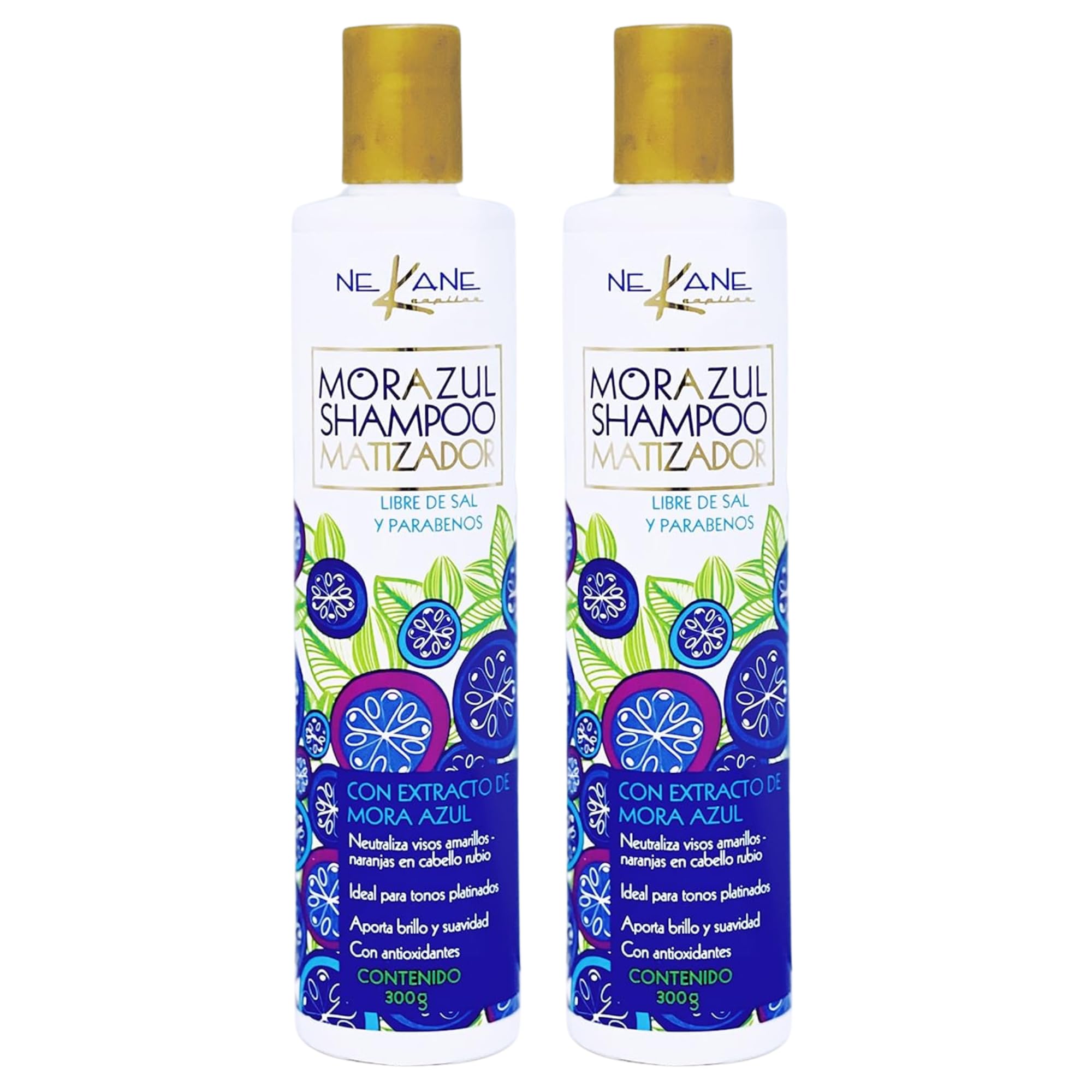 Nekane Mora Azul Toning Shampoo 2 Pack – Purple Blue Shampoo for Blonde, Gray & Silver Hair – Neutralizes Yellow & Orange Tones – Sulfate & Paraben Free Color Care Shampoo