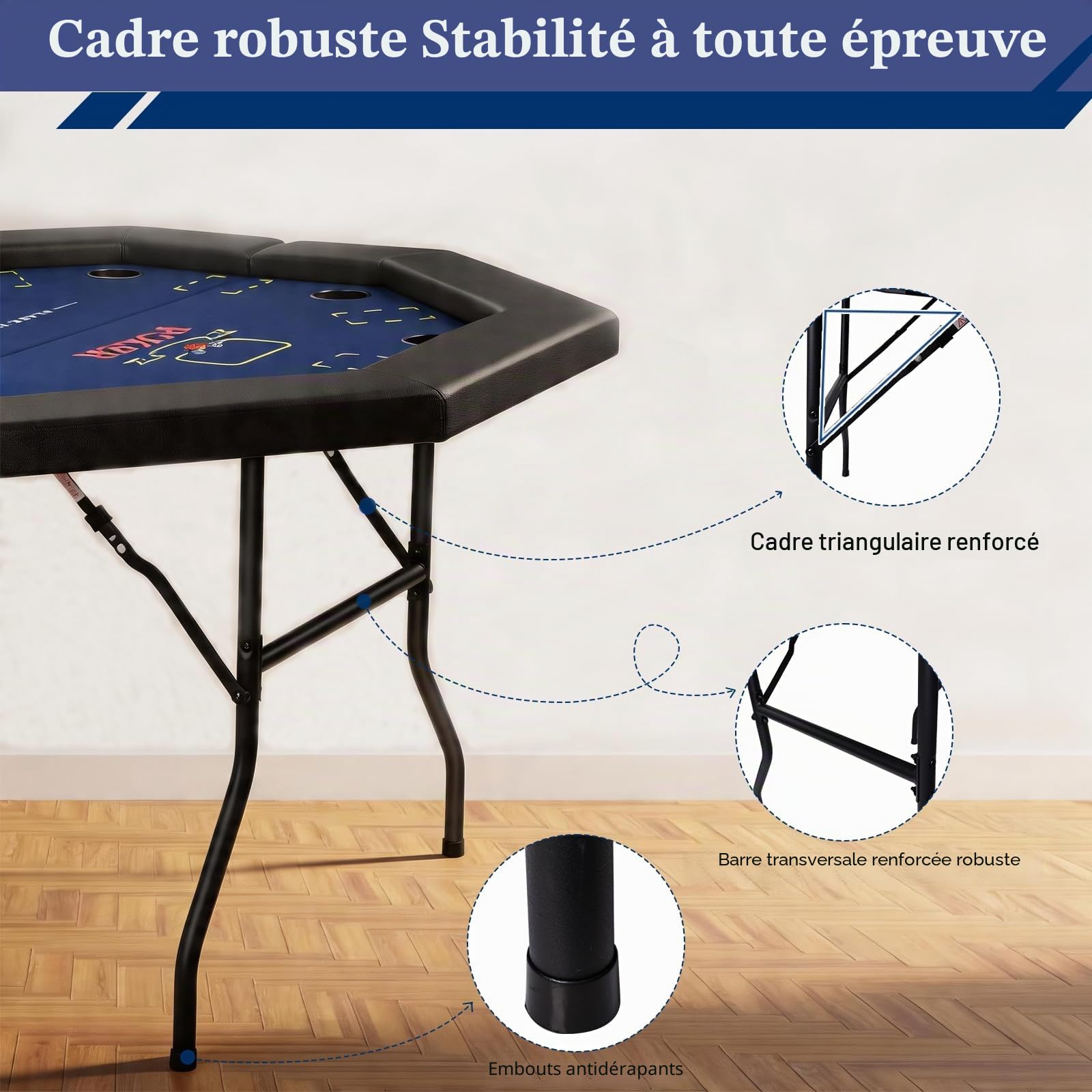 hotsizz Table de Poker 122cm | Table Poker pouvant accueillir 8 Personnes, Table de Poker octogonale, idéale pour Casinos, salles de Jeux et usages domestiques