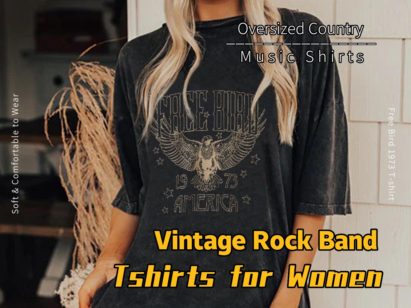 KEKEMI Vintage Rock Band Tshirts Women Retro Free Bird Western