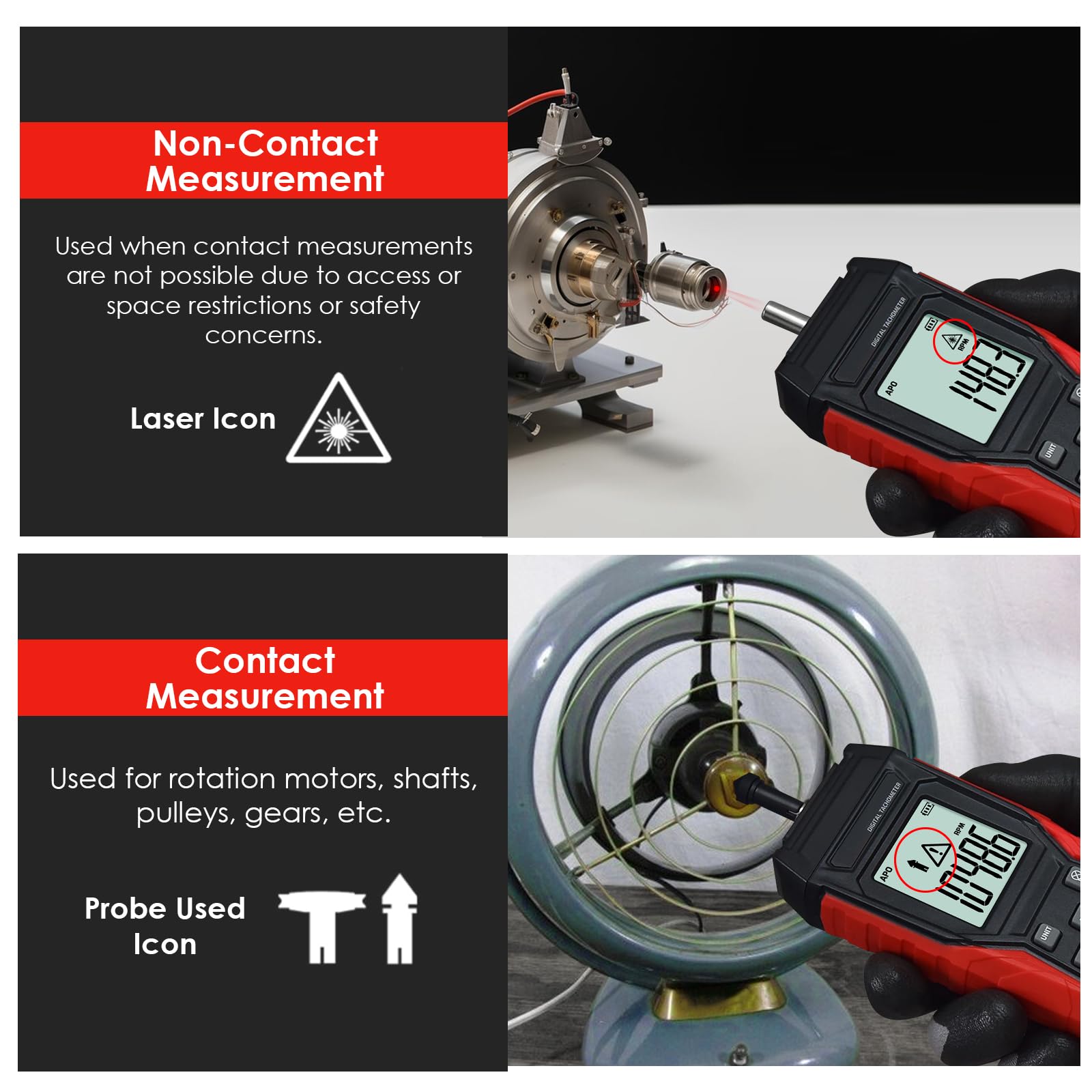 Digital Tachometer - Contact & Non-Contact RPM Meter -3 Digital Tachometer - Contact & Non-Contact RPM Meter -3
