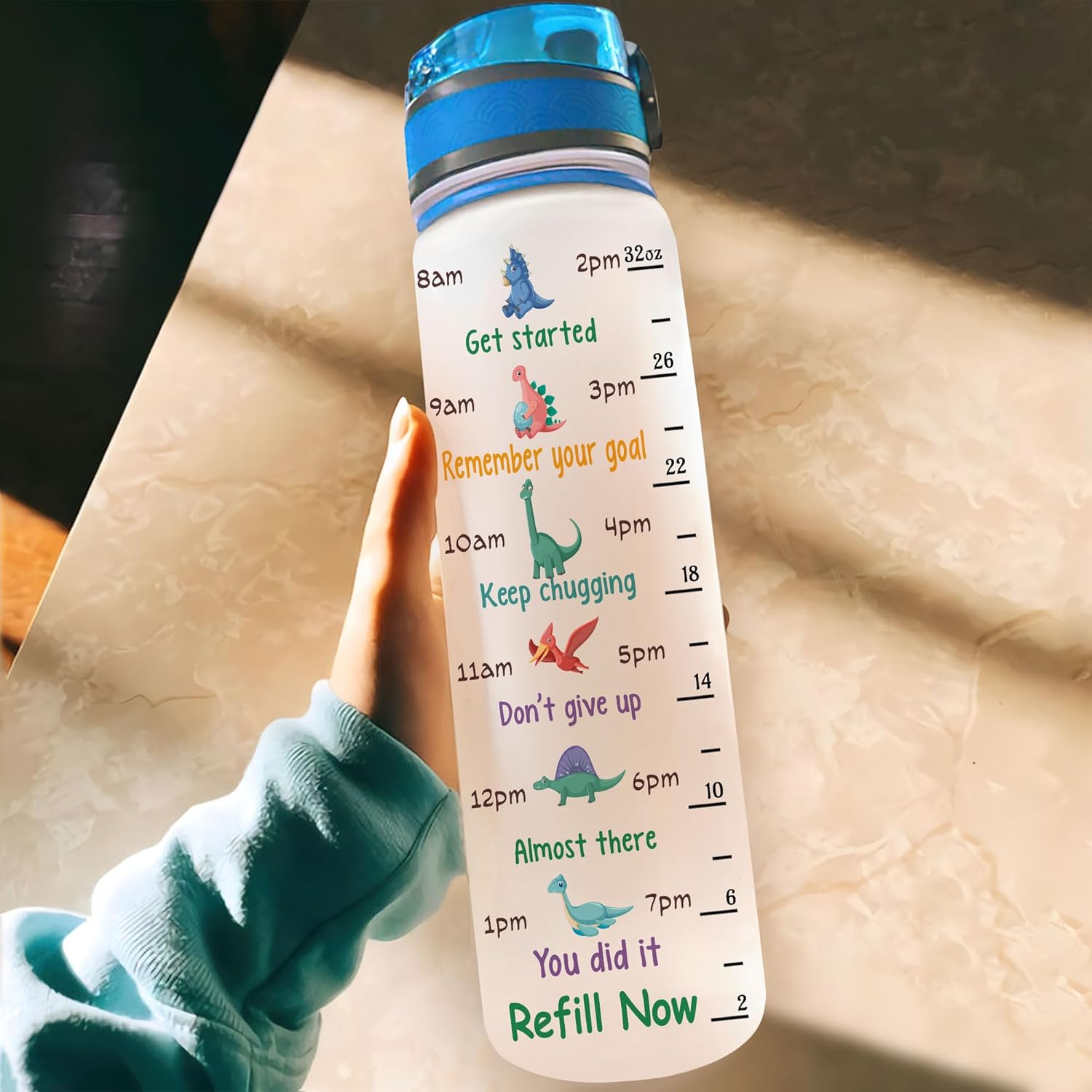 Hyturtle Personalized Dinosaur Lovers 32 Oz 1Liter Motivational Water Bottle, Dinosaur Customized Name Water Bottle With Time Marker, Dino Bottle Gifts For Women Girl Kids On Birthday, Christmas