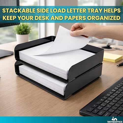 Miniatura 7 de 1InTheOffice Organizador de bandejas de papel apilables, bandeja de plástico para cartas, bandeja de escritorio de oficina, color negro (paquete de