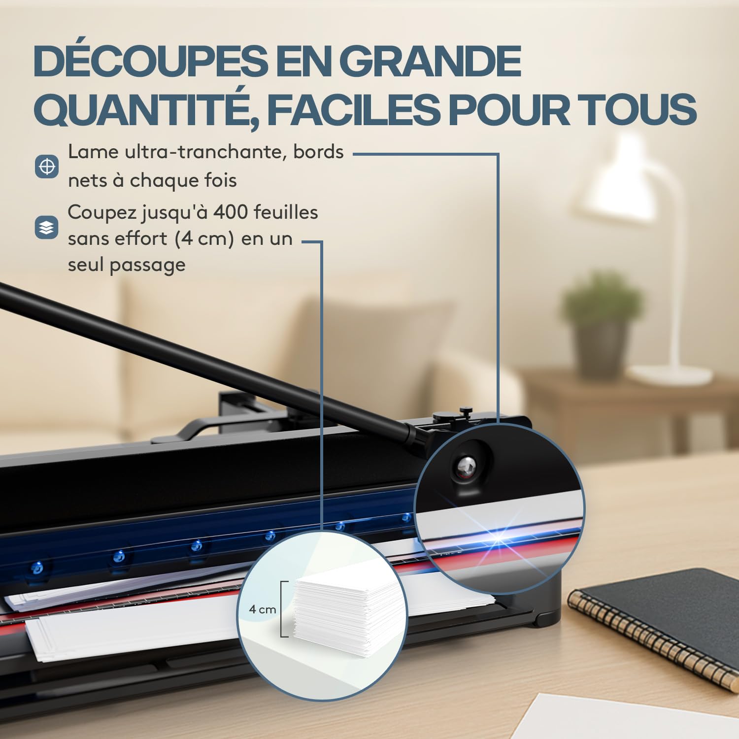 ACROPAQ Massicot professionnelle A3 - Jusqu’à 400 feuilles, Guillotine papier pour une coupe précise, Surface résistante aux rayures, Sécurité intégrée - Coupe papier guillotine