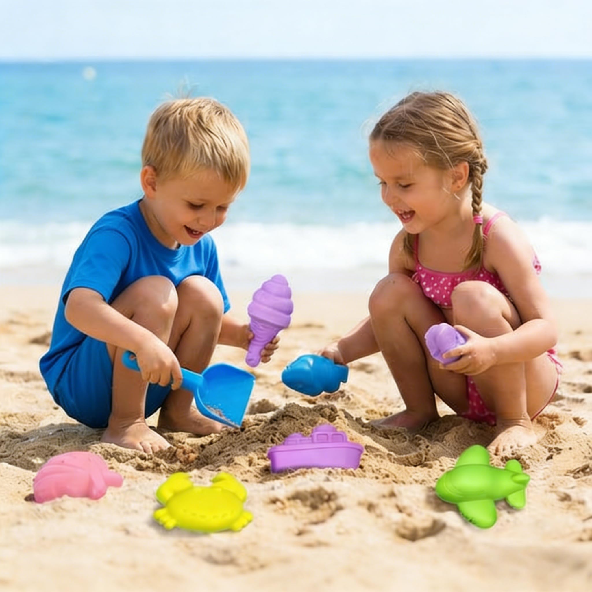 Juego de juguetes de arena 19 piezas, juguetes para la playa para niños - cubo plegable con pala de arena | Juguete de caja de arena con bolsa de malla para playa, viaje,regalo a partir de 3 (azul) — view 5