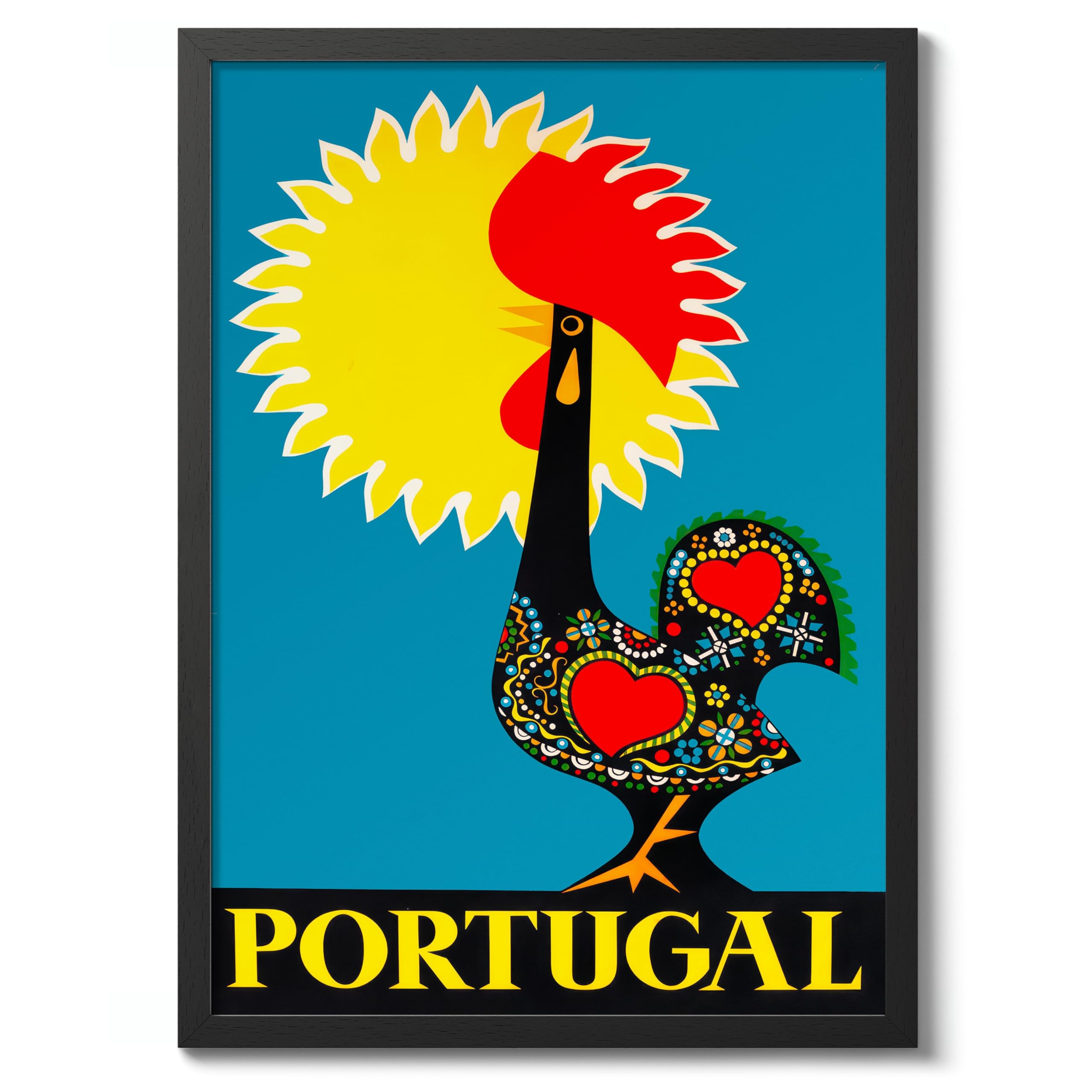 Animato Portugal Vintage Travel Poster, Retro Tourism Print, Popular Attractions Around The World, Postcard Home Decor, Archival Matte, 50x70cm (Black Frame) - 50x70cm