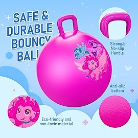 U&C Planet Hopper Ball 18 inches Bouncy Ball with Handle for Kids Age 3-6 Hoppity Hop Sit and Bounce Jumping Hopping Toy with Pump and Gift Box Great Gift for Birthday Christmas, Pink