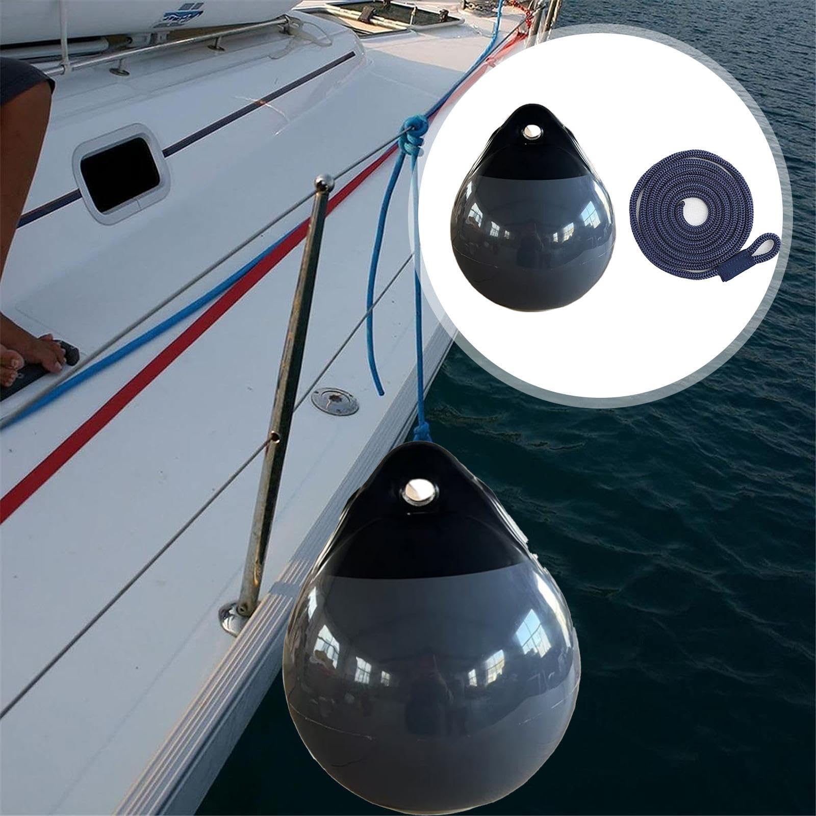 F Fityle Bouée d'Amarrage PVC Gonflable pour Bateau, Marqueur Lacustre avec Trou pour Œil, Anti-Rayures, Bouée Flottante avec Corde de 1,5 M, Marqueur Rond pour Amarrage au Lac