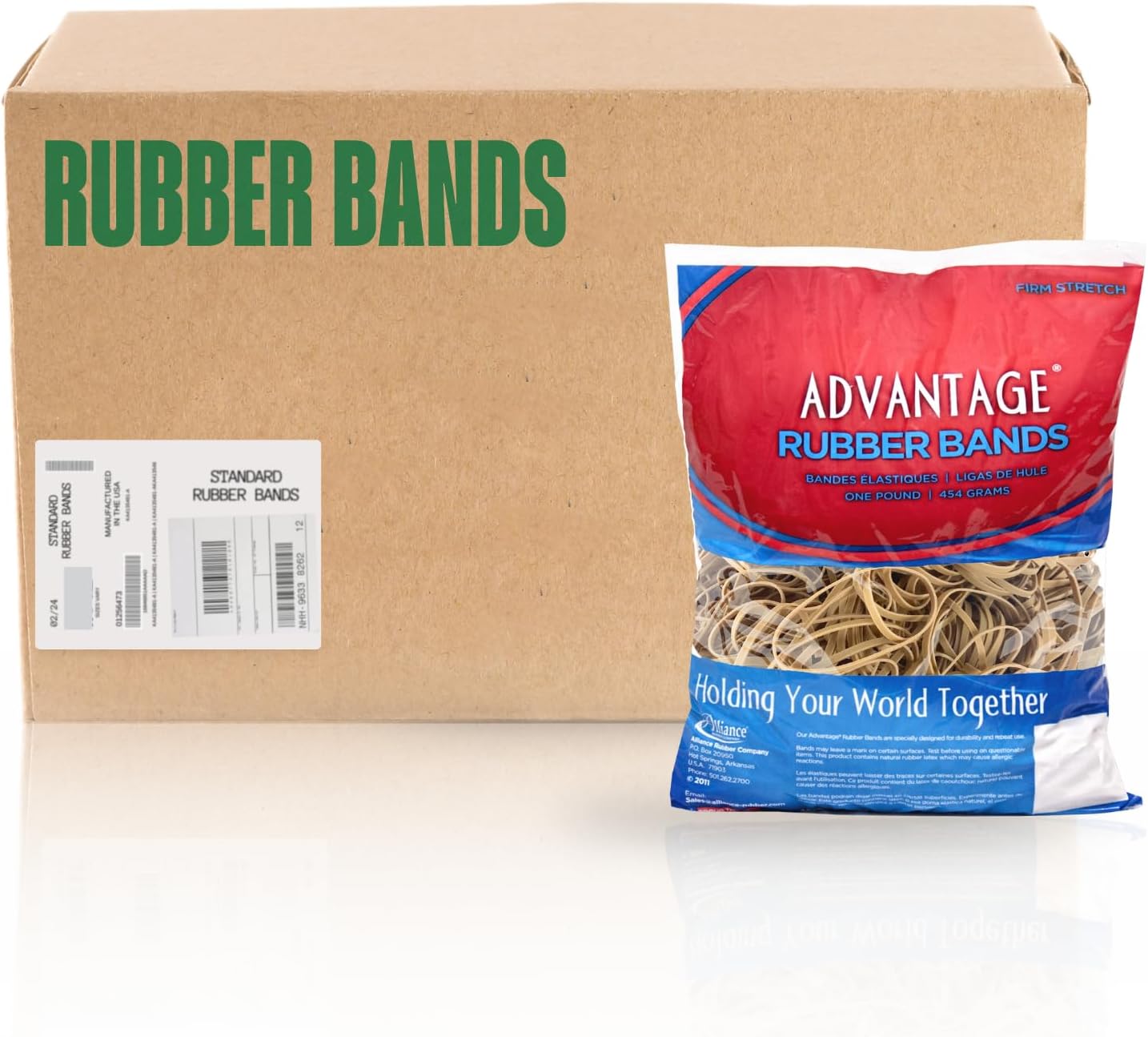 Alliance Advantage Rubber Bands, Size #32 (3" x 1/8"), 25 lb. Case (Contains 25-1 lb. Bags), Natural Crepe (26324CS)