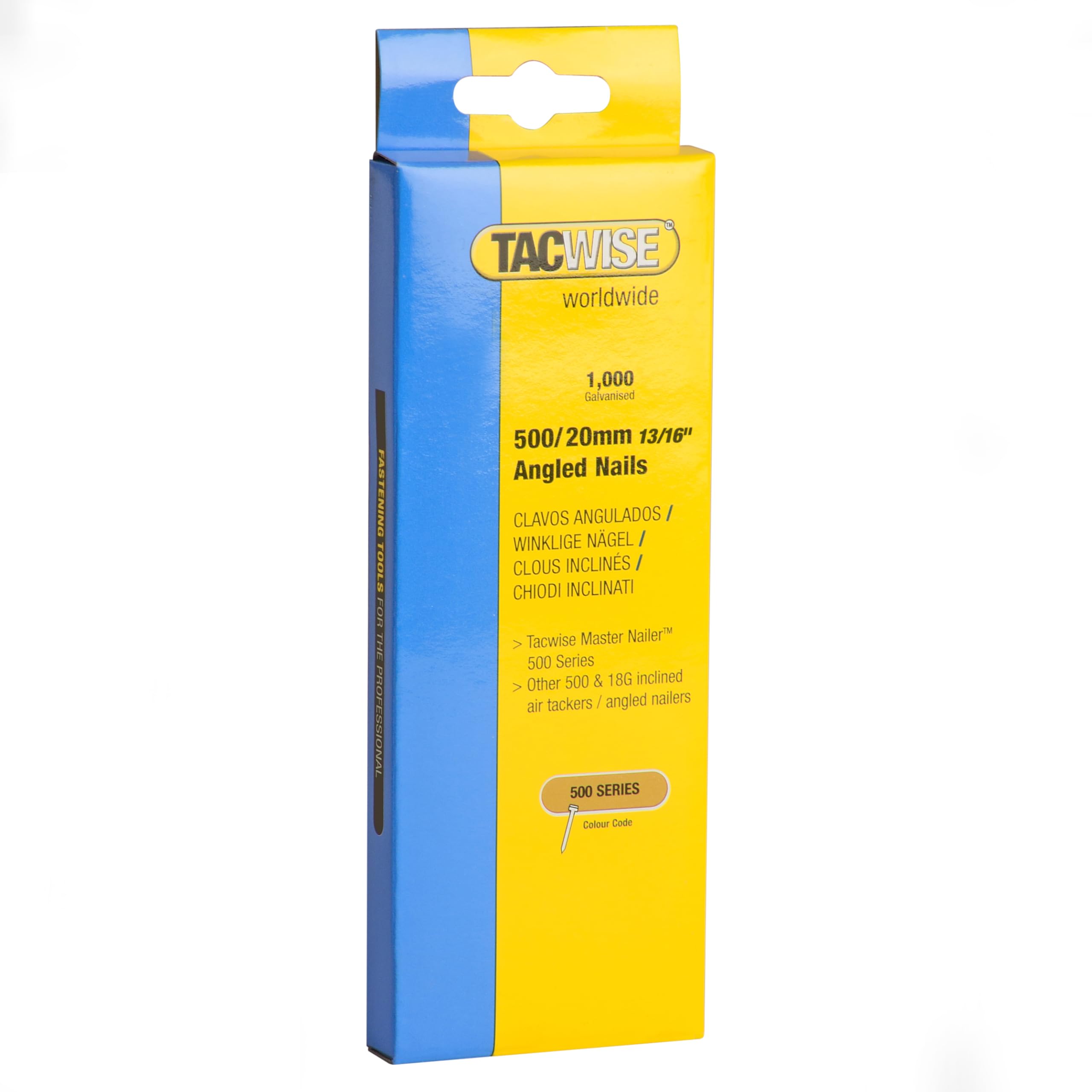 Tacwise 0479 Type 500 (18G) / 20 mm Galvanised Angled Brad Nails for 400ELS, 26° Incline, Pack of 1,000