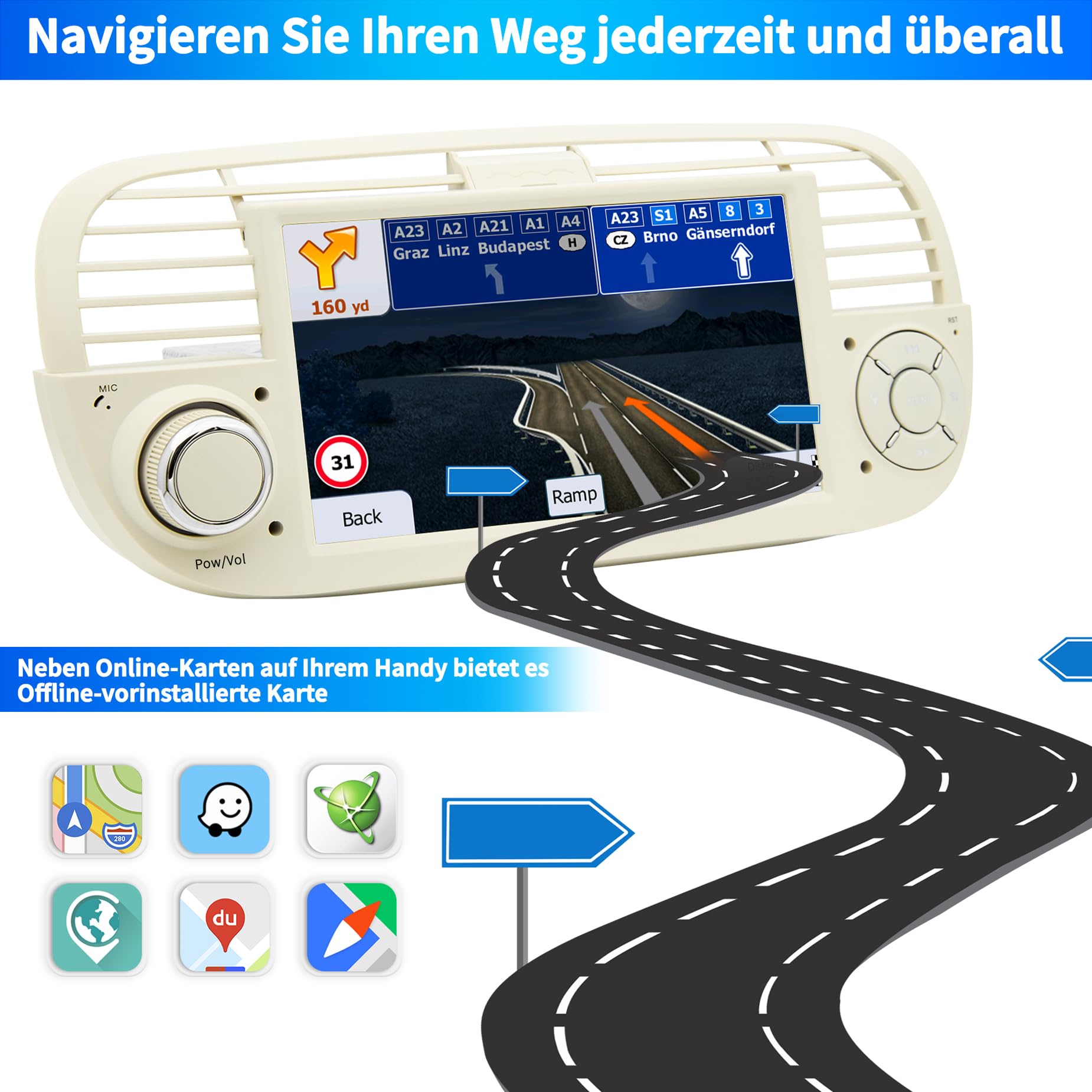 Radio de Coche para FIAT 500 2007-2015, Sistema Android 12, 2G 64G con GPS, Navi, CarPlay, Android Auto, Pantalla táctil IPS de 7 Pulgadas, WiFi, Bluetooth, FM