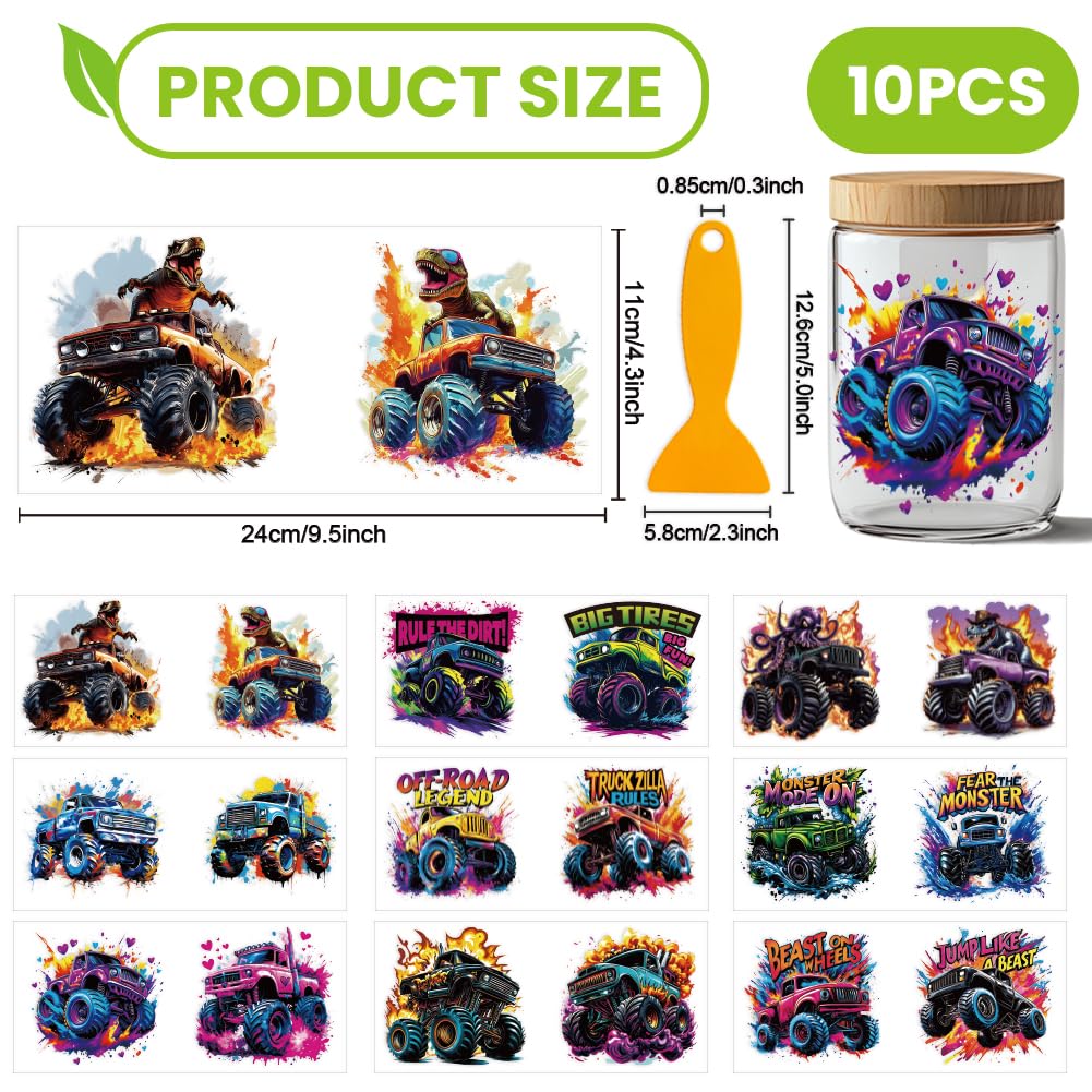 arricraft 10 Sheets Monster Truck UV DTF Cup Wrap for 16OZ Glass - Image 2