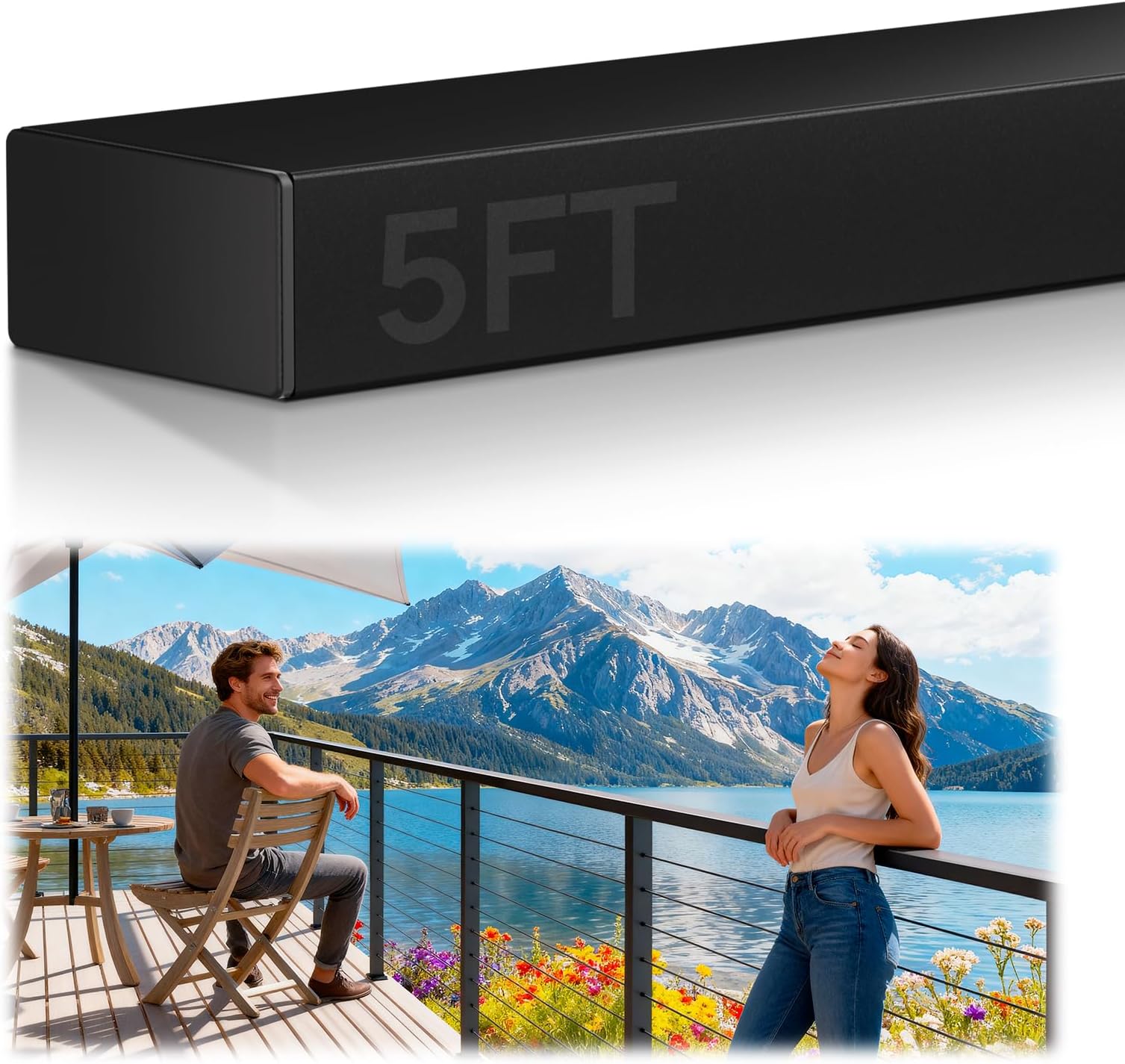 1 Pack 5FTx 2-3/8" x 1-3/16" Aluminum Handrail Flat Black Hand Rails with Nylon End Caps Self Drilling Screws, Cuttable Cable Railing Handrail for Deck Stair Indoor Outdoor, 5 Year Outdoor No Fading